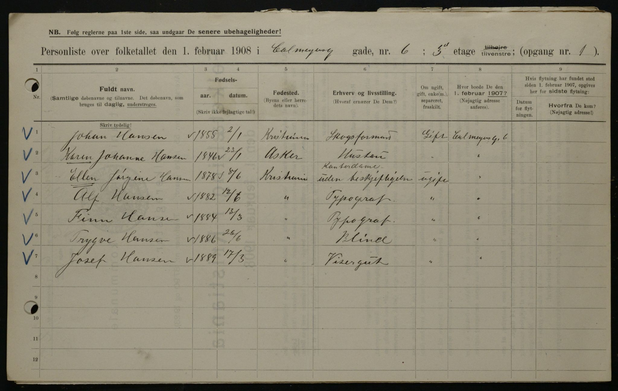 OBA, Municipal Census 1908 for Kristiania, 1908, p. 10697