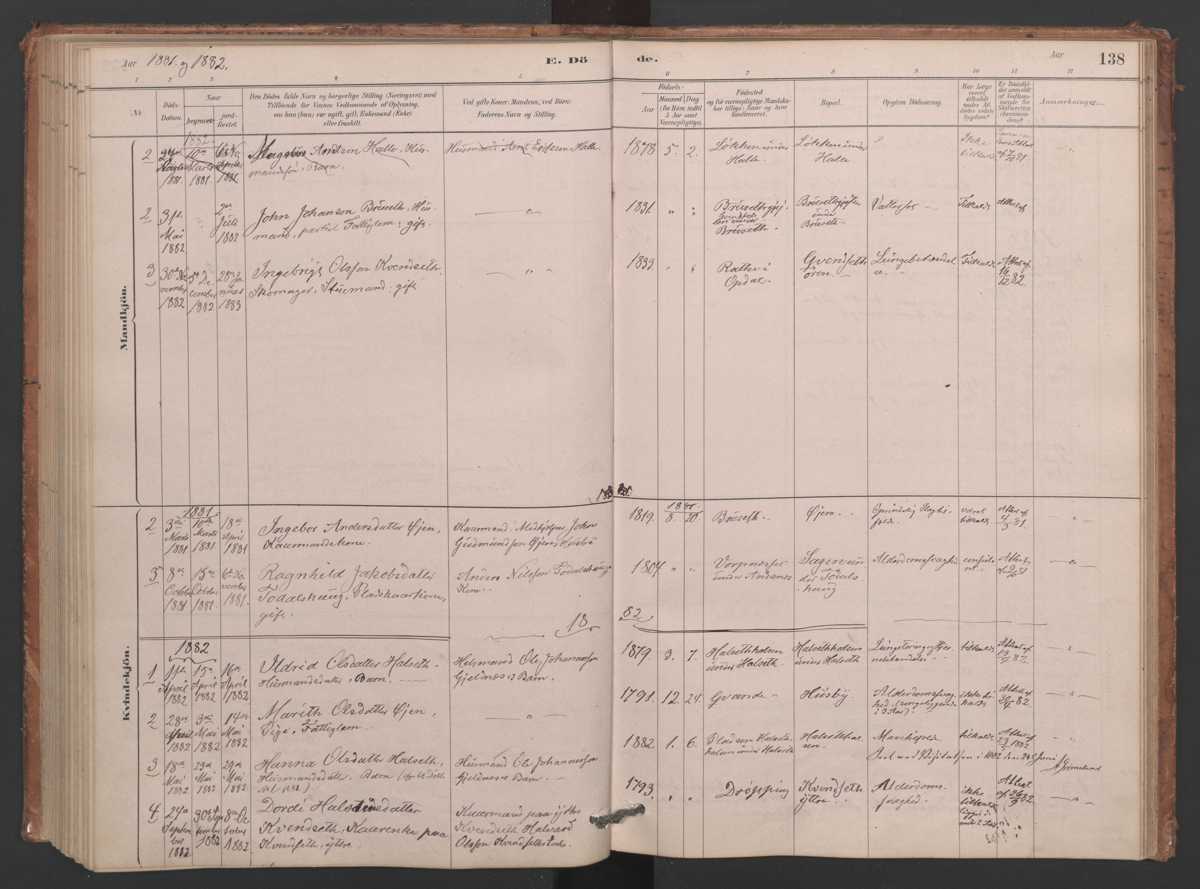 Ministerialprotokoller, klokkerbøker og fødselsregistre - Møre og Romsdal, AV/SAT-A-1454/593/L1034: Parish register (official) no. 593A01, 1879-1911, p. 138