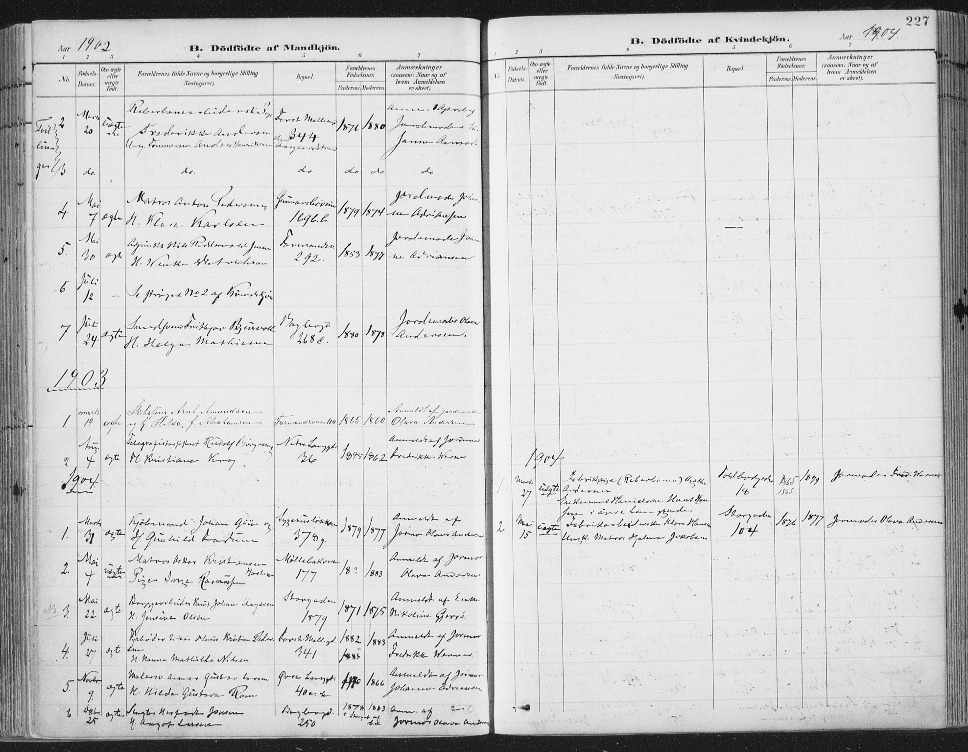 Tønsberg kirkebøker, AV/SAKO-A-330/F/Fa/L0014: Parish register (official) no. I 14, 1900-1913, p. 227