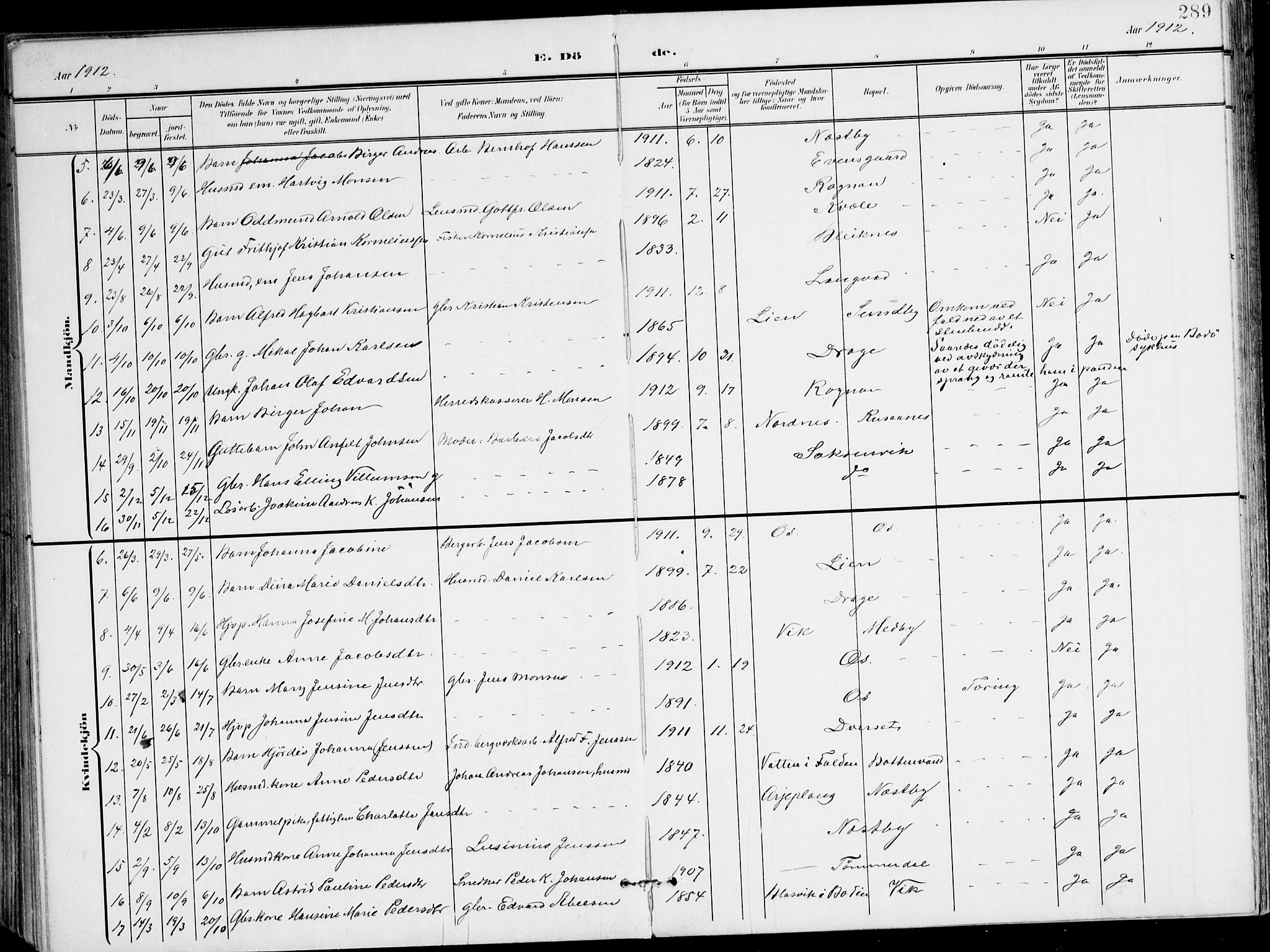 Ministerialprotokoller, klokkerbøker og fødselsregistre - Nordland, AV/SAT-A-1459/847/L0672: Parish register (official) no. 847A12, 1902-1919, p. 289