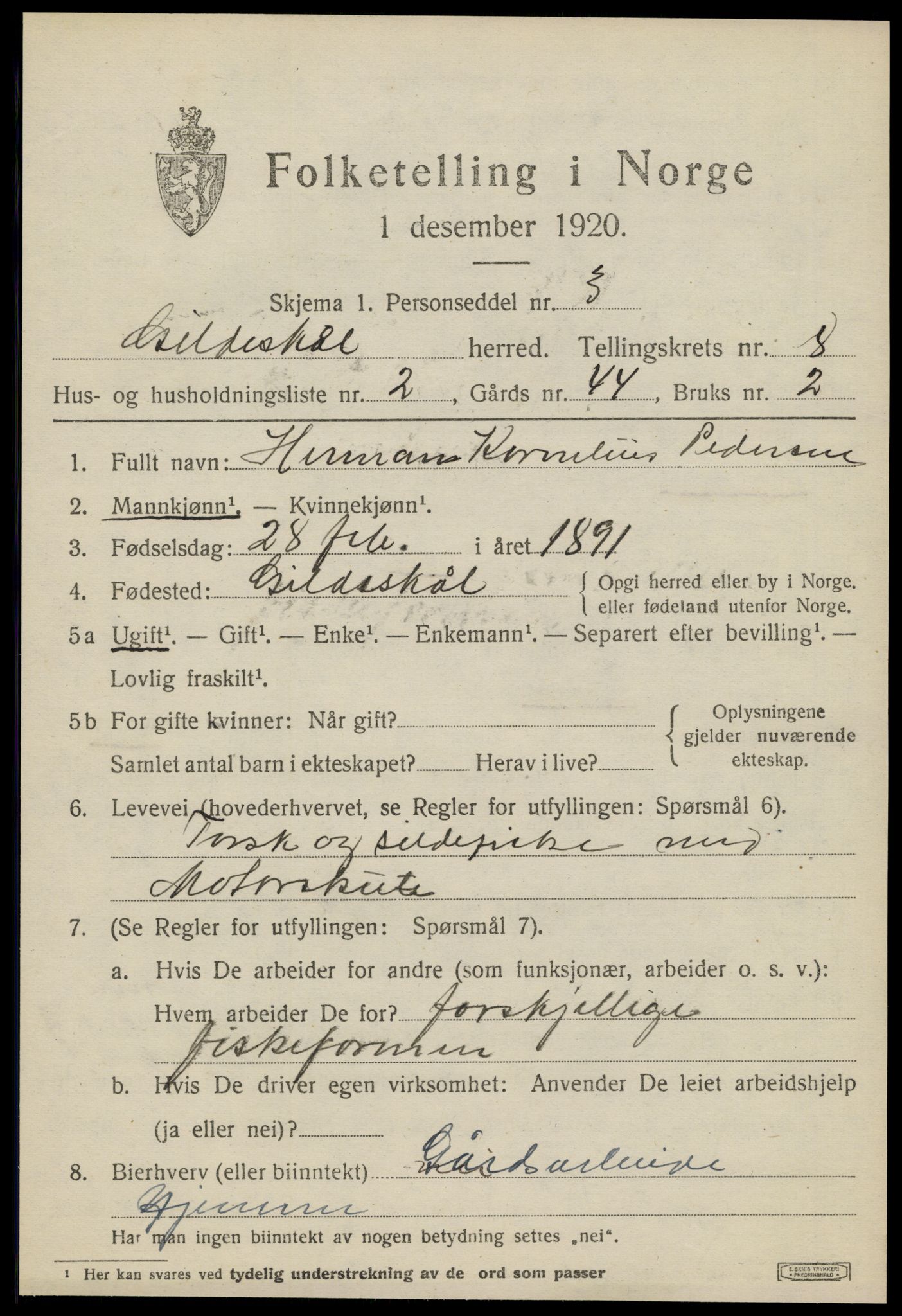 SAT, 1920 census for Gildeskål, 1920, p. 5416