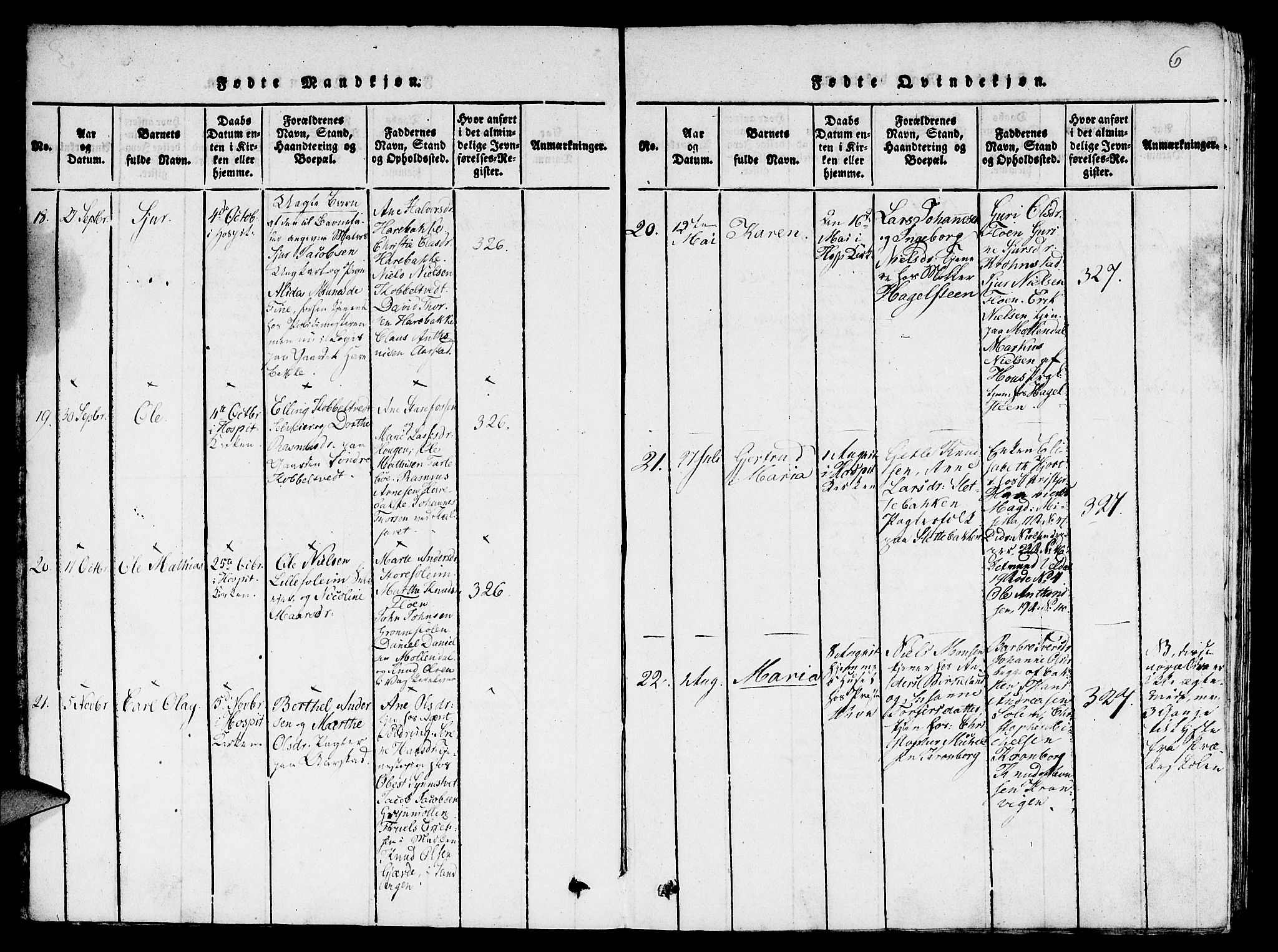 St. Jørgens hospital og Årstad sokneprestembete, AV/SAB-A-99934: Parish register (copy) no. A 1, 1816-1843, p. 6