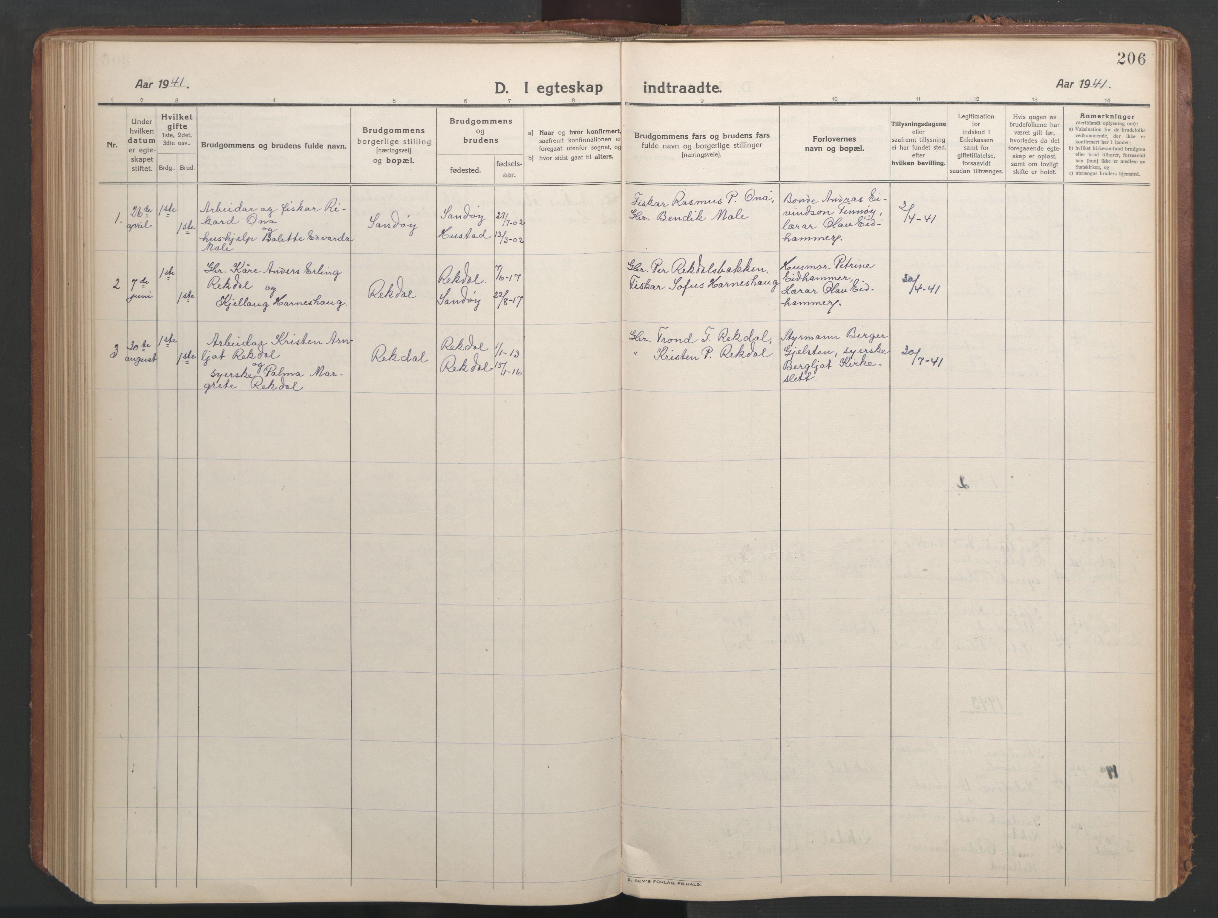 Ministerialprotokoller, klokkerbøker og fødselsregistre - Møre og Romsdal, AV/SAT-A-1454/540/L0542: Parish register (copy) no. 540C02, 1921-1967, p. 206