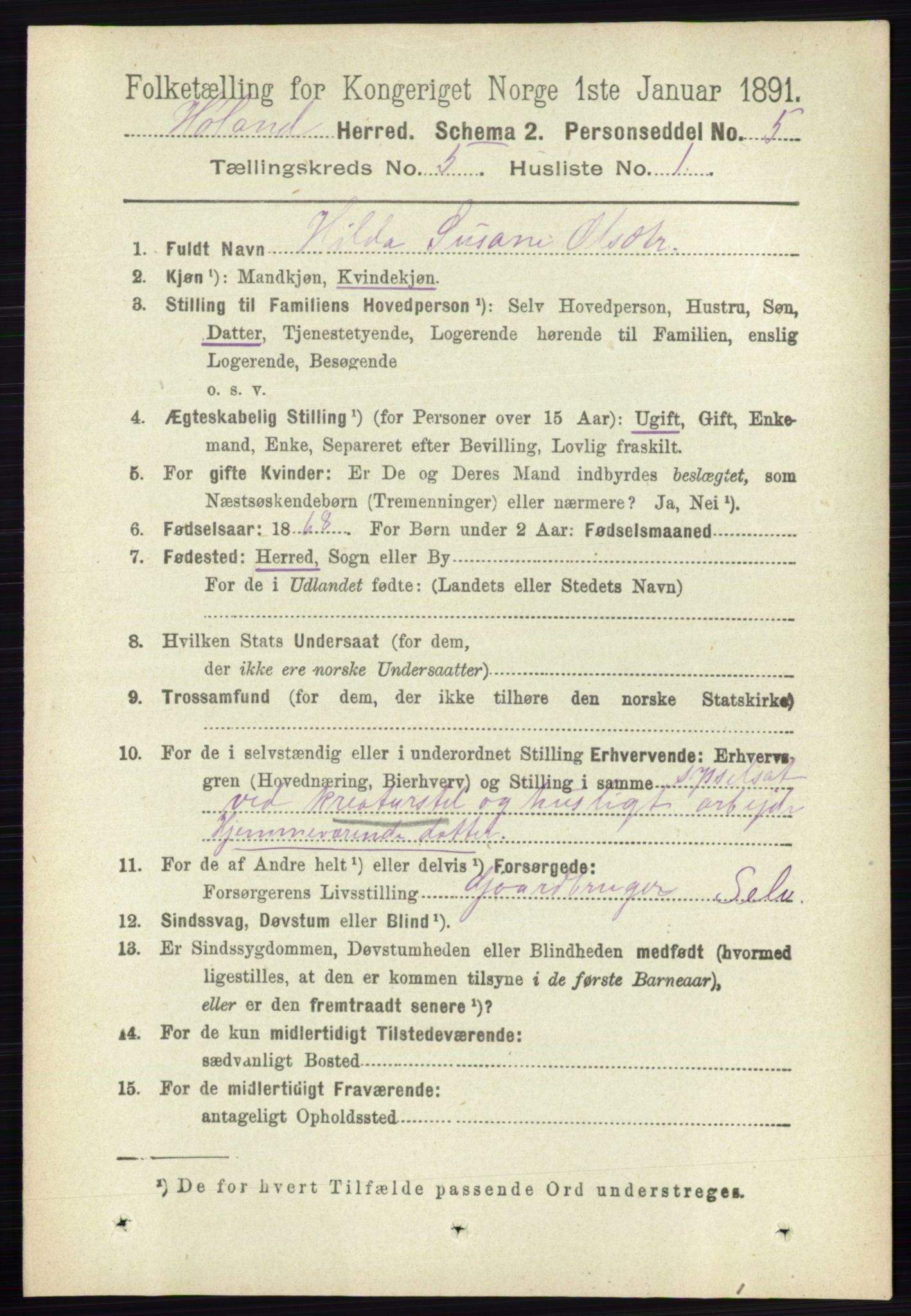 RA, 1891 census for 0221 Høland, 1891, p. 3519