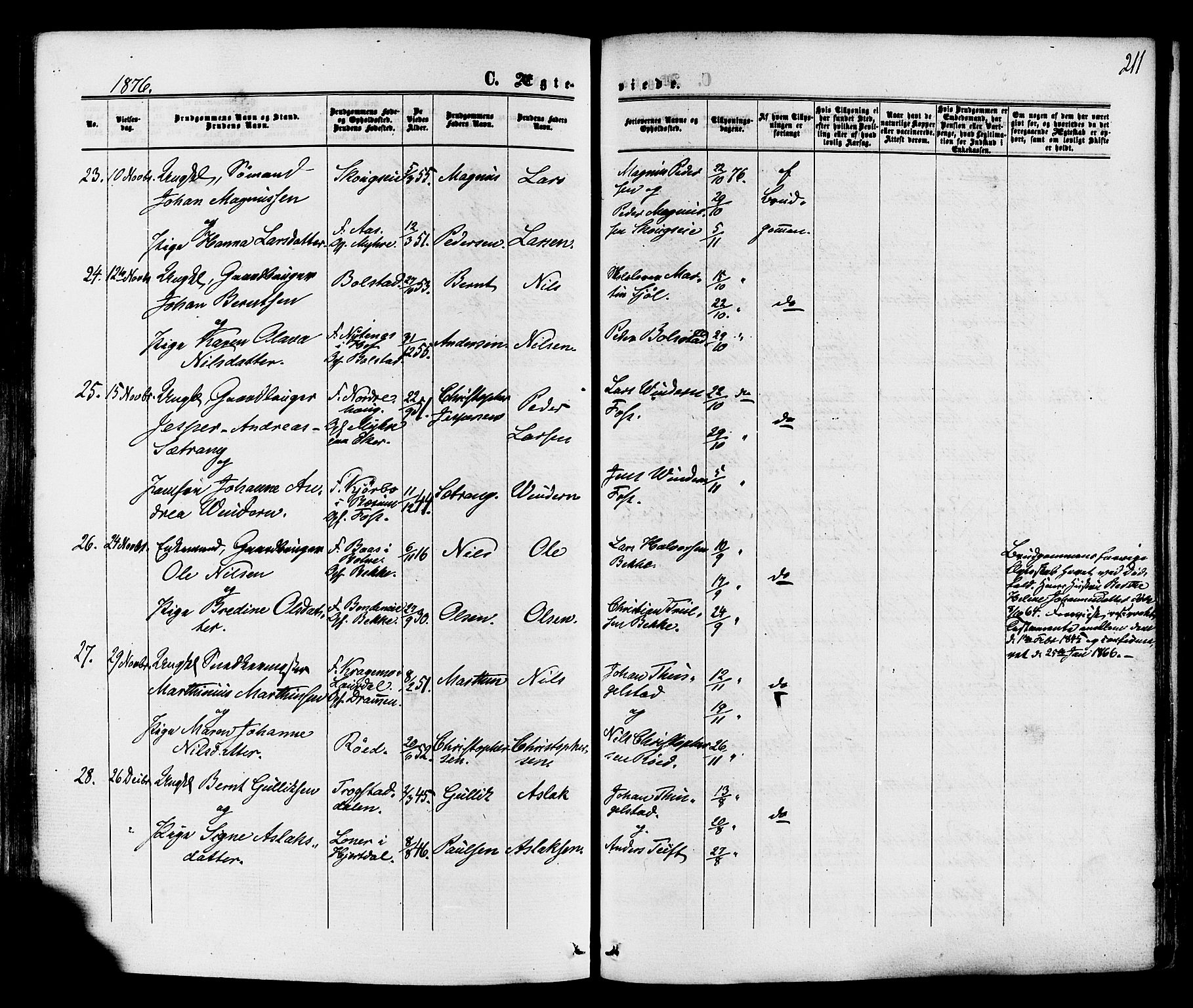 Sande Kirkebøker, SAKO/A-53/F/Fa/L0005: Parish register (official) no. 5, 1865-1877, p. 211