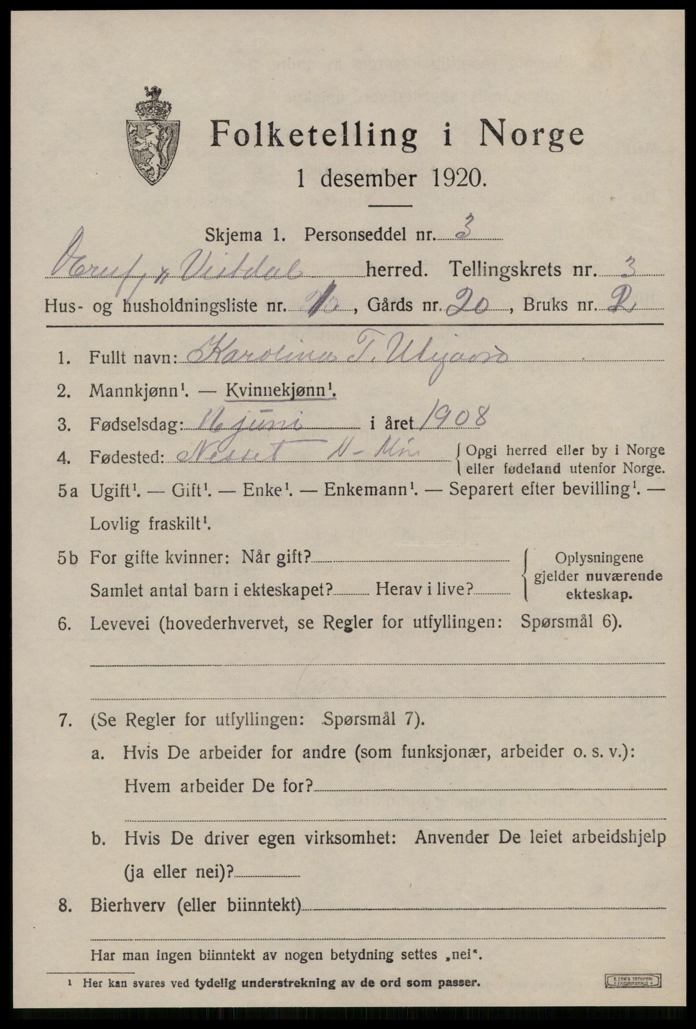 SAT, 1920 census for Eresfjord og Vistdal, 1920, p. 1657