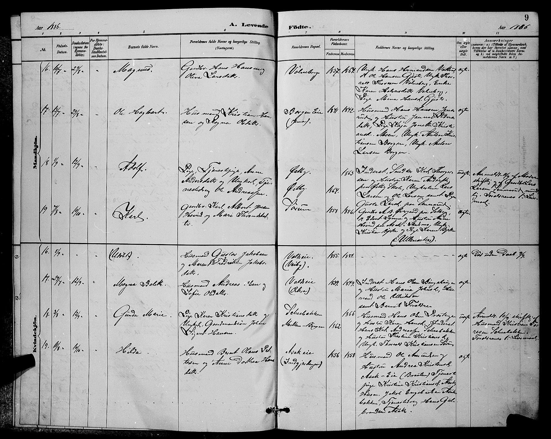 Sørum prestekontor Kirkebøker, SAO/A-10303/G/Ga/L0005: Parish register (copy) no. I 5.1, 1886-1894, p. 9