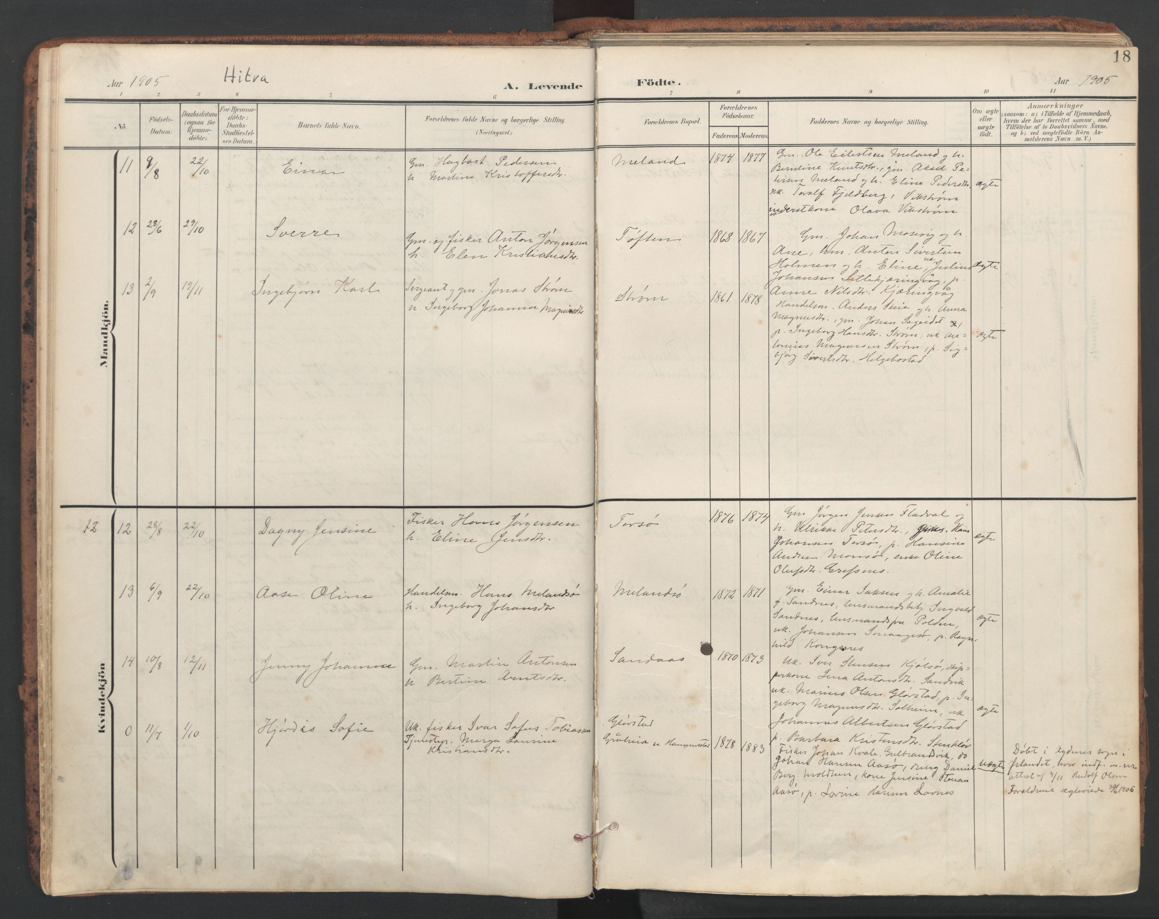 Ministerialprotokoller, klokkerbøker og fødselsregistre - Sør-Trøndelag, AV/SAT-A-1456/634/L0537: Parish register (official) no. 634A13, 1896-1922, p. 18