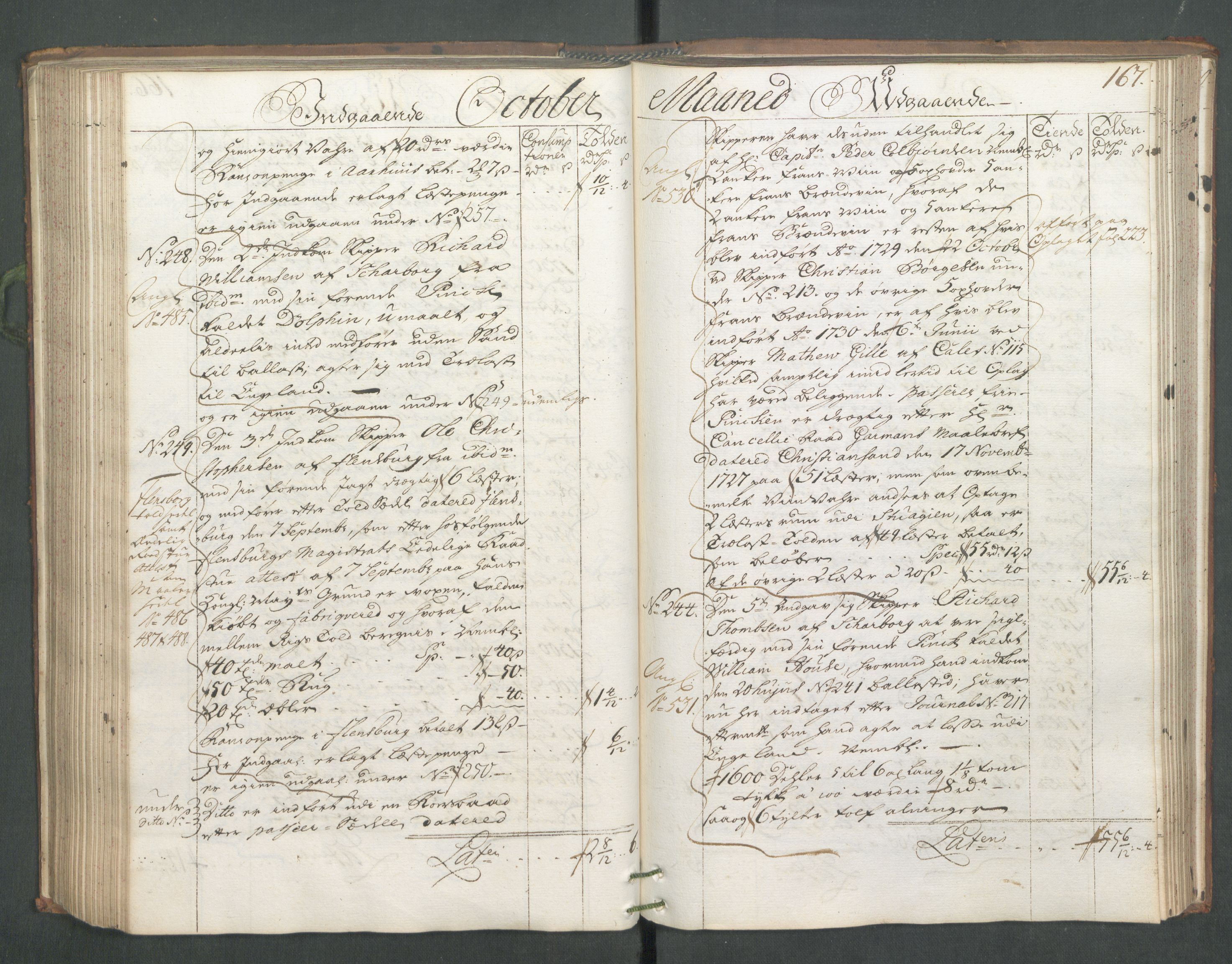 Generaltollkammeret, tollregnskaper, AV/RA-EA-5490/R01/L0006/0001: Tollregnskaper Fredrikshald / Hovedtollbok, 1731, p. 167