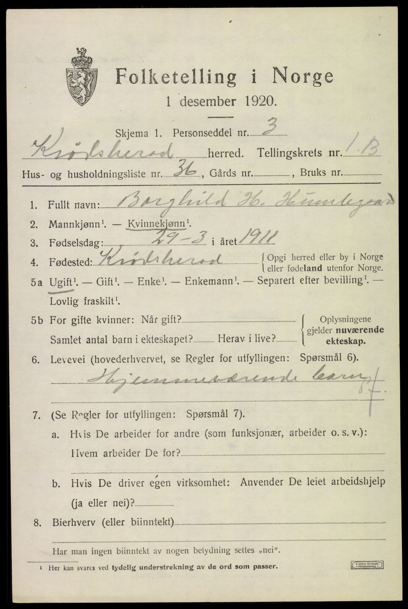 SAKO, 1920 census for Krødsherad, 1920, p. 2801