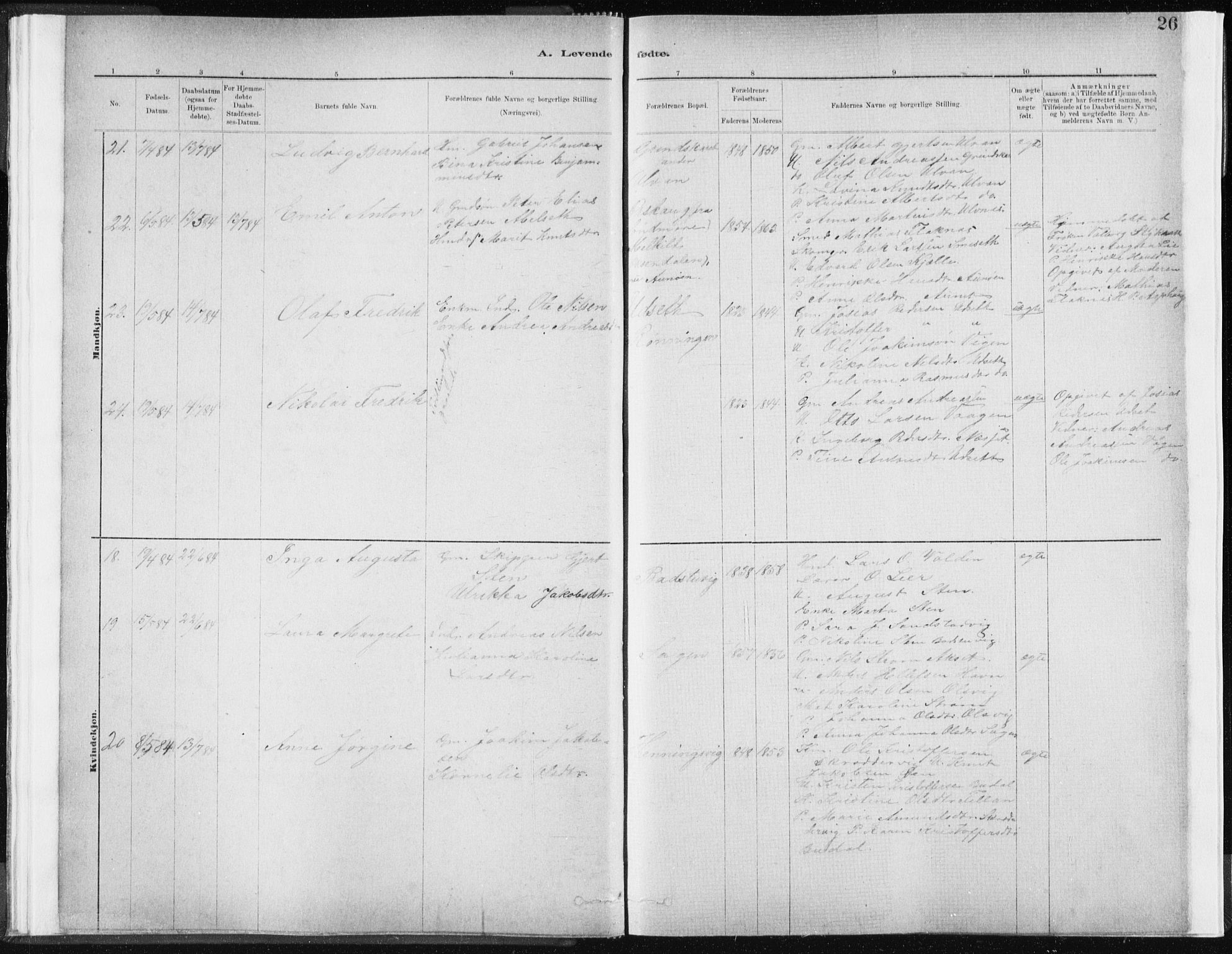 Ministerialprotokoller, klokkerbøker og fødselsregistre - Sør-Trøndelag, SAT/A-1456/637/L0558: Parish register (official) no. 637A01, 1882-1899, p. 26