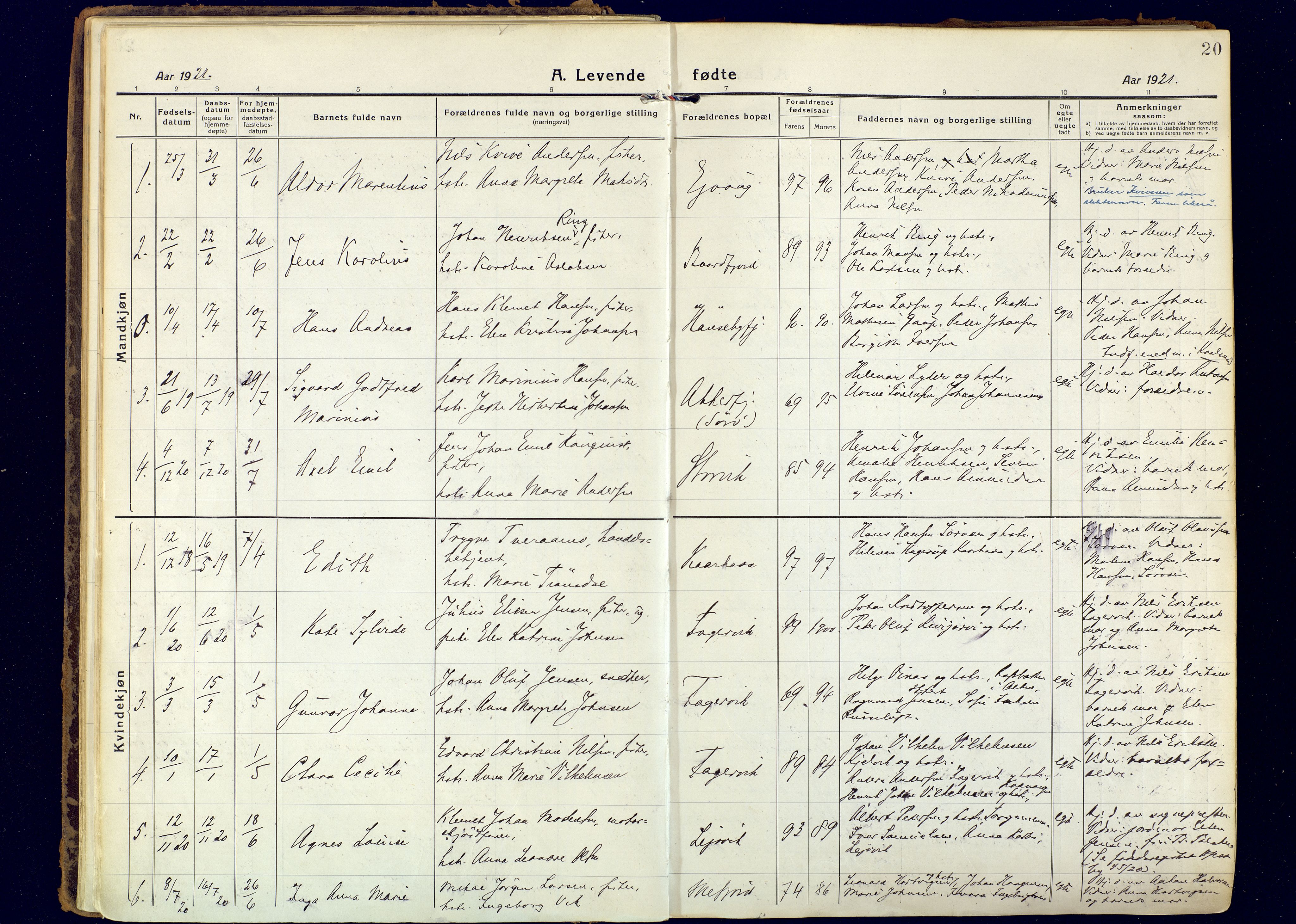 Hammerfest sokneprestkontor, AV/SATØ-S-1347/H/Ha/L0018.kirke: Parish register (official) no. 18, 1918-1933, p. 20