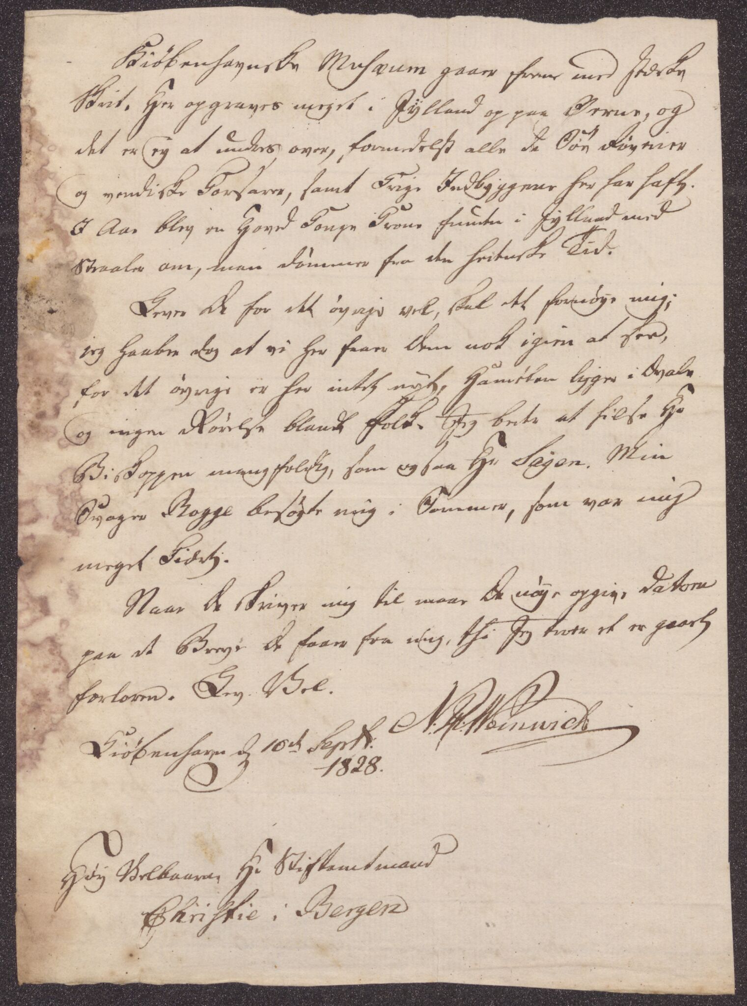 Bergens Museum, UMB/A007/D/Da/L0003/0002: Innkommende brev 1828 / Innkommende brev 1828, 1828