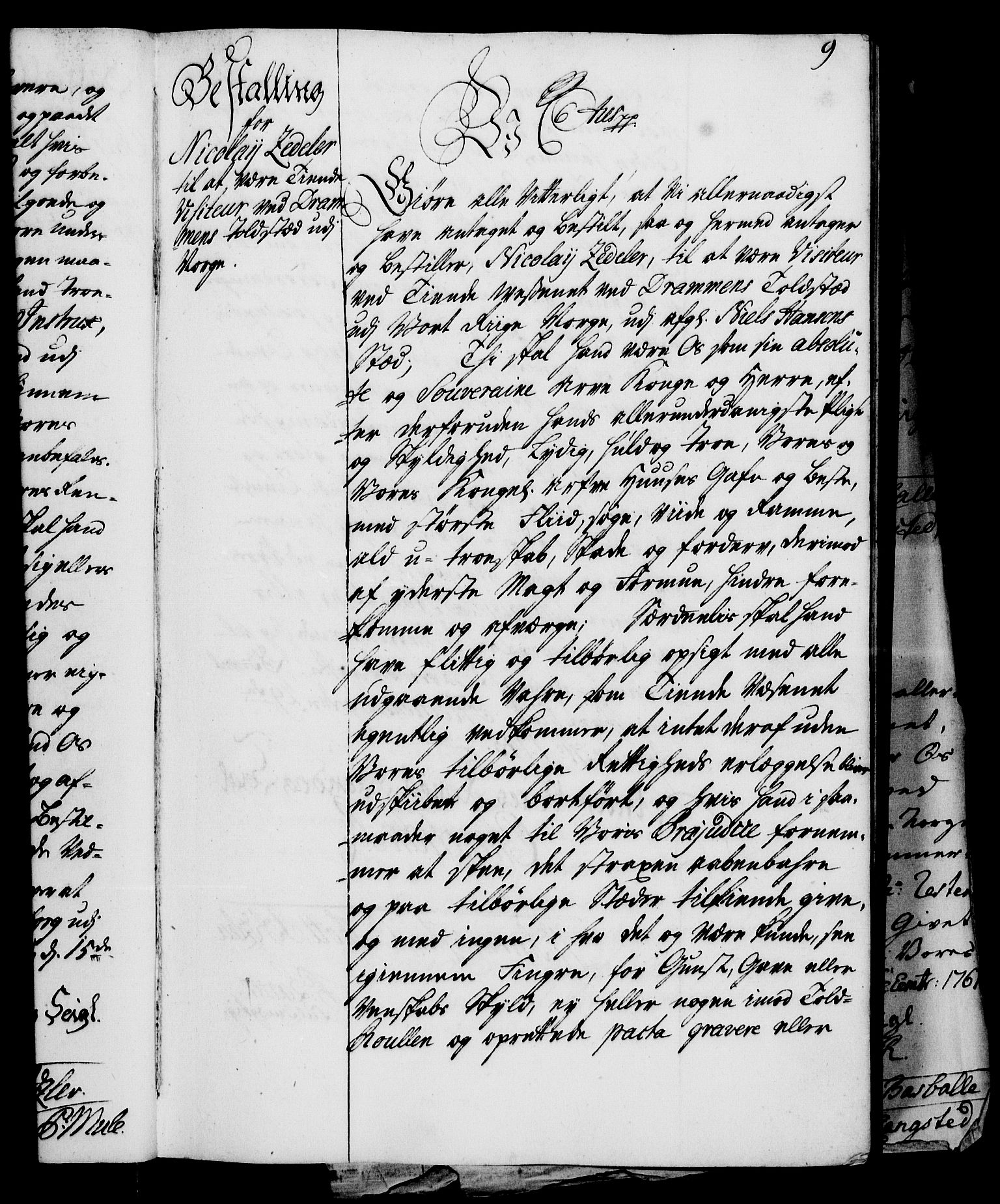 Rentekammeret, Kammerkanselliet, RA/EA-3111/G/Gg/Gge/L0003: Norsk bestallingsprotokoll med register (merket RK 53.27), 1745-1761, p. 9