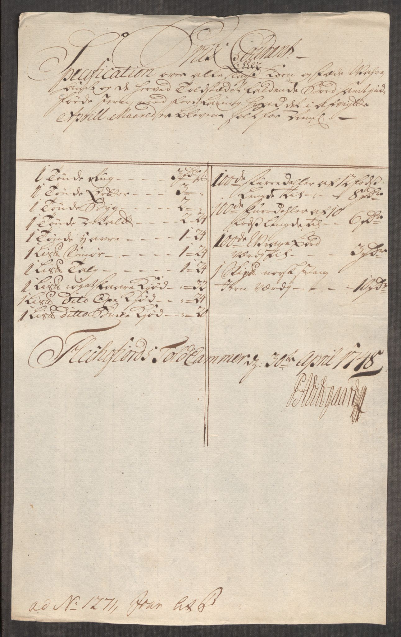 Rentekammeret inntil 1814, Realistisk ordnet avdeling, RA/EA-4070/Oe/L0003: [Ø1]: Priskuranter, 1745-1748, p. 867