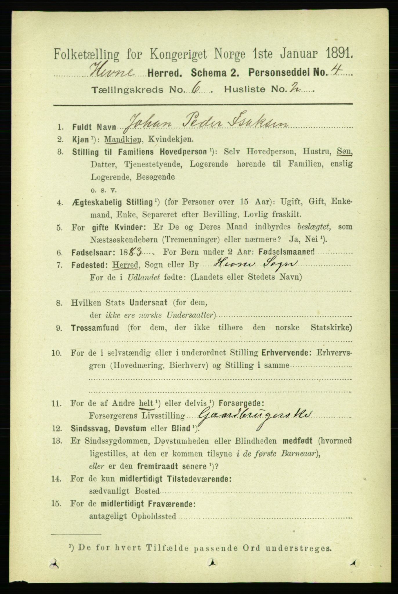 RA, 1891 census for 1612 Hemne, 1891, p. 3427