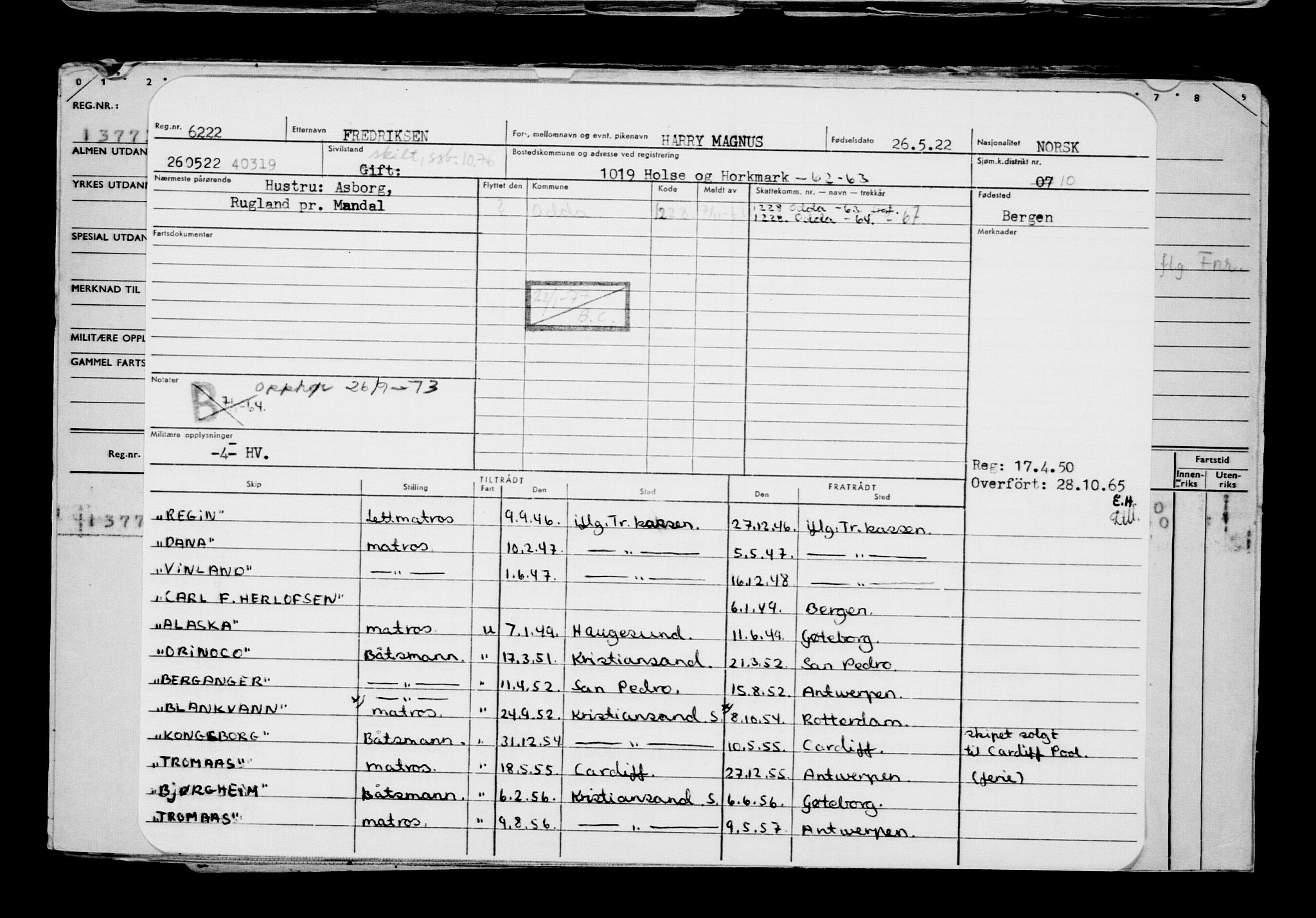 Direktoratet for sjømenn, AV/RA-S-3545/G/Gb/L0207: Hovedkort, 1922, p. 5