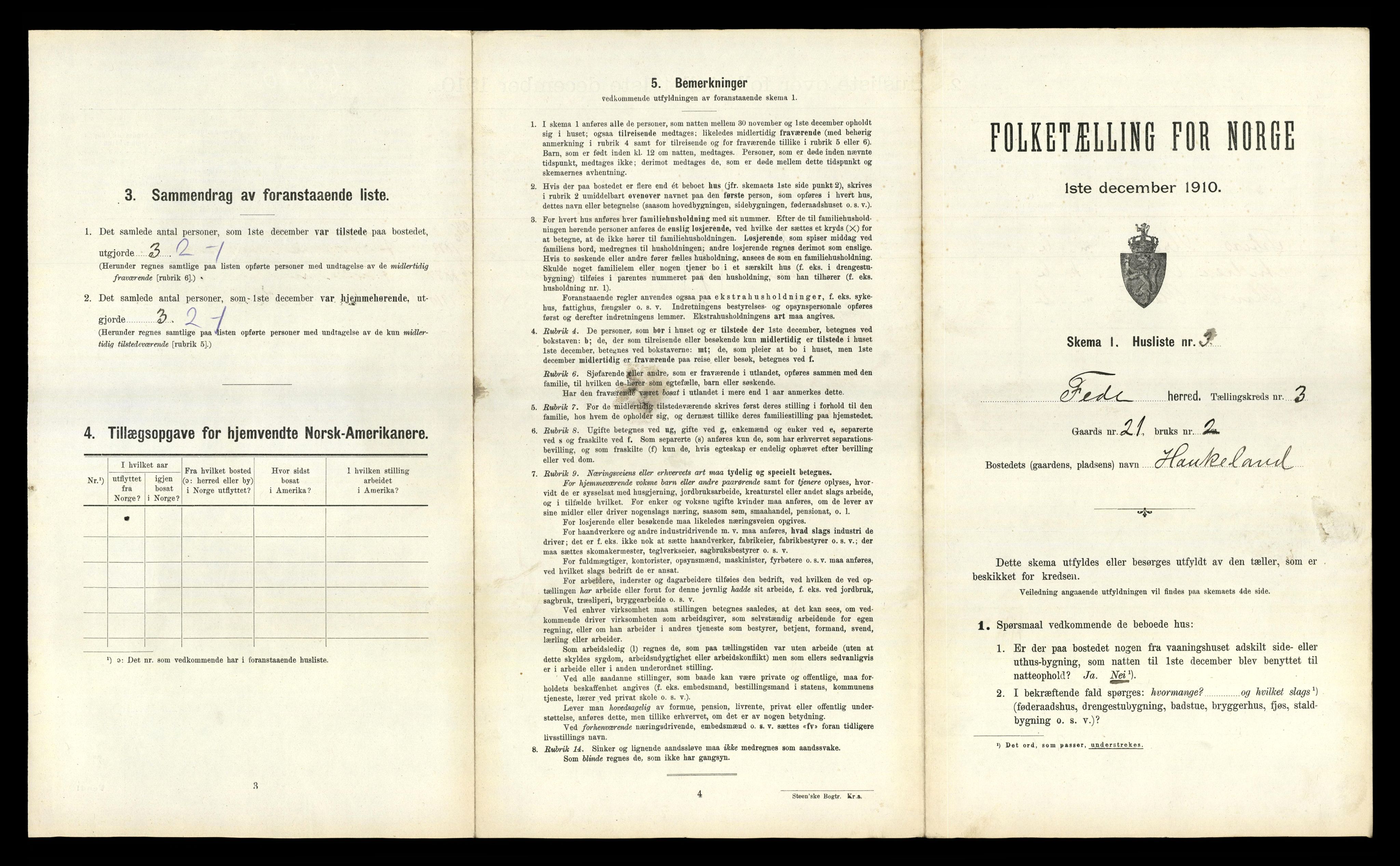 RA, 1910 census for Feda, 1910, p. 327