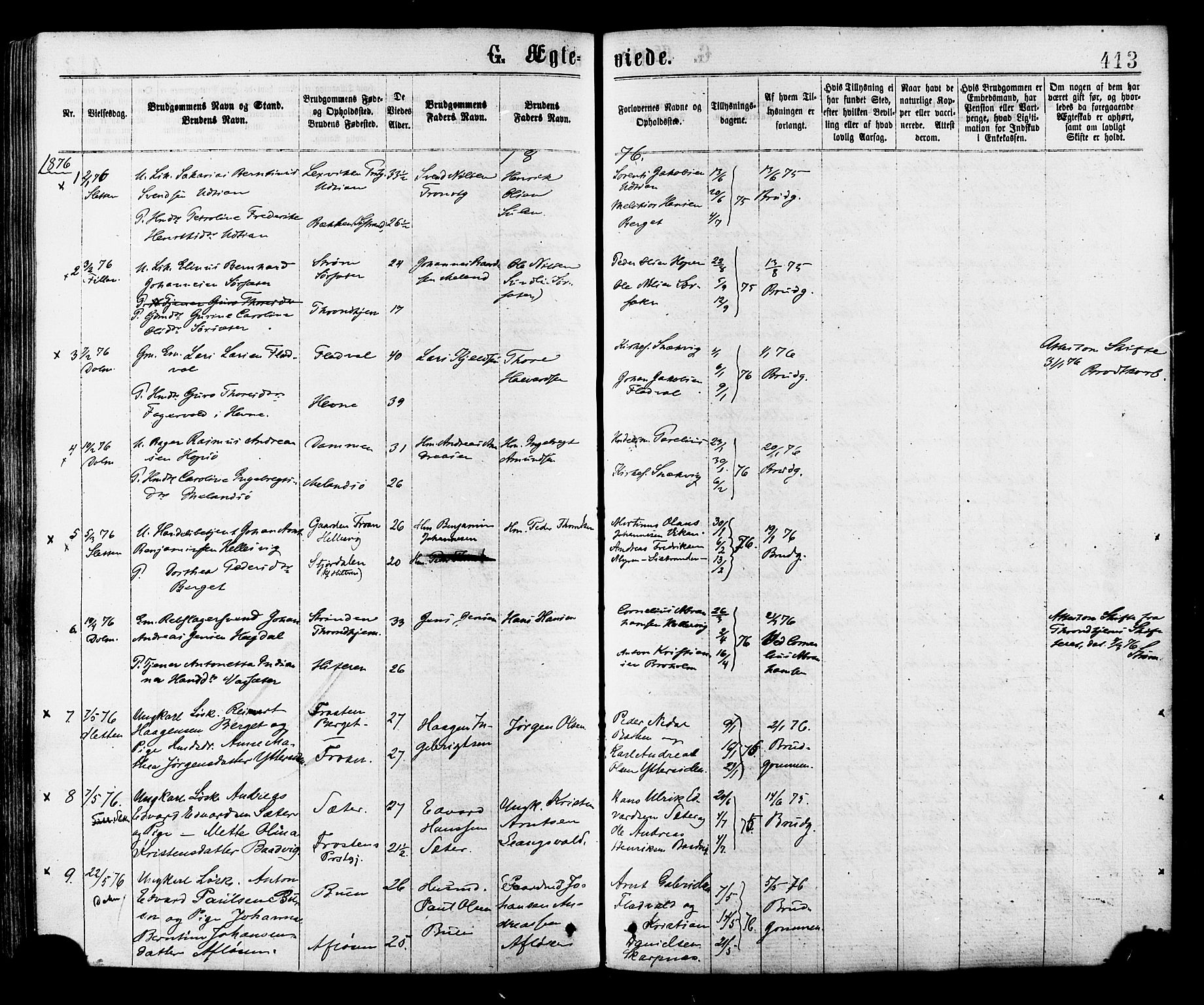 Ministerialprotokoller, klokkerbøker og fødselsregistre - Sør-Trøndelag, AV/SAT-A-1456/634/L0532: Parish register (official) no. 634A08, 1871-1881, p. 413