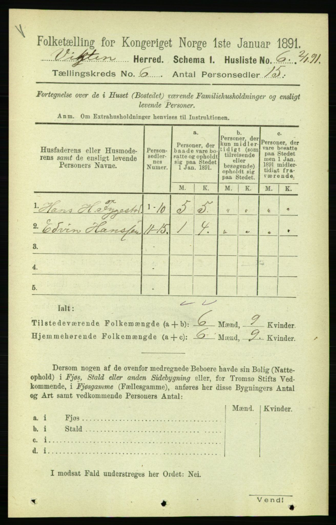 RA, 1891 census for 1750 Vikna, 1891, p. 3154