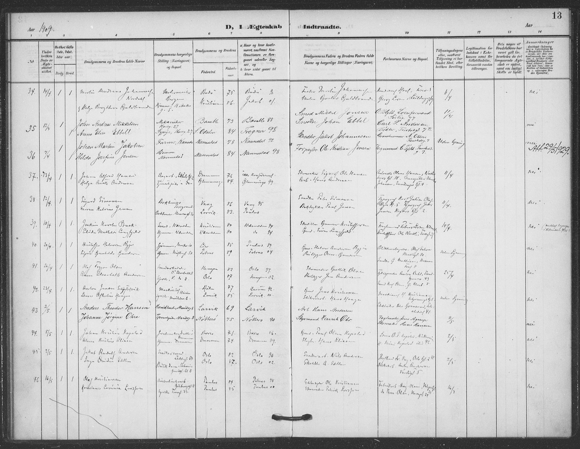 Jakob prestekontor Kirkebøker, AV/SAO-A-10850/F/Fa/L0010: Parish register (official) no. 10, 1908-1922, p. 13