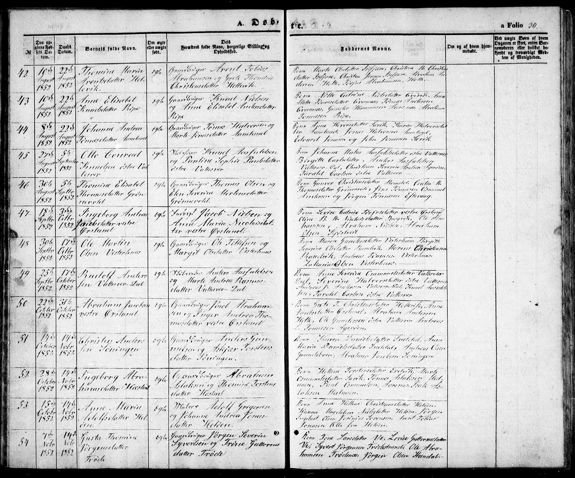 Høvåg sokneprestkontor, SAK/1111-0025/F/Fb/L0002: Parish register (copy) no. B 2, 1847-1869, p. 30