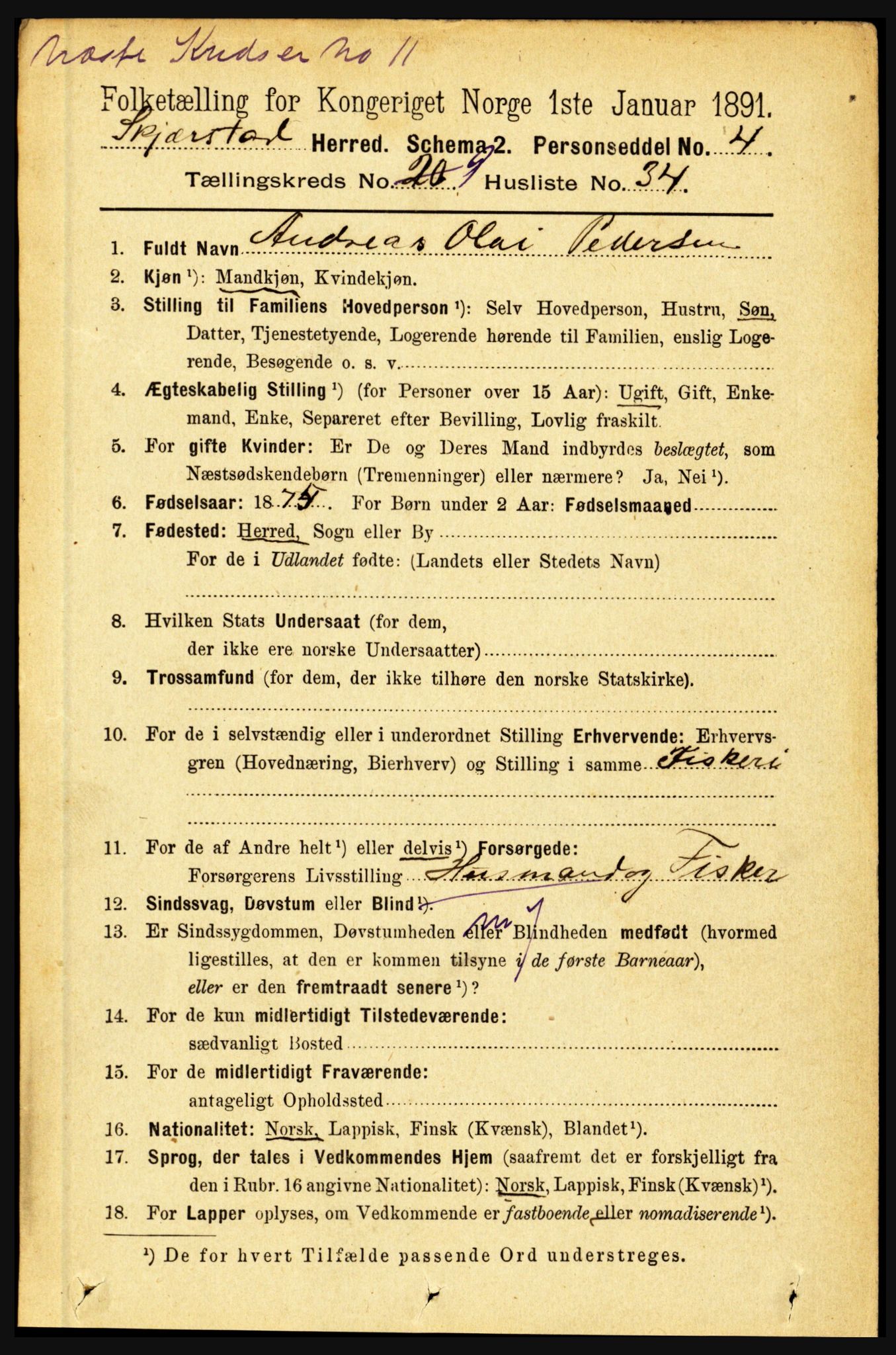 RA, 1891 census for 1842 Skjerstad, 1891, p. 3524