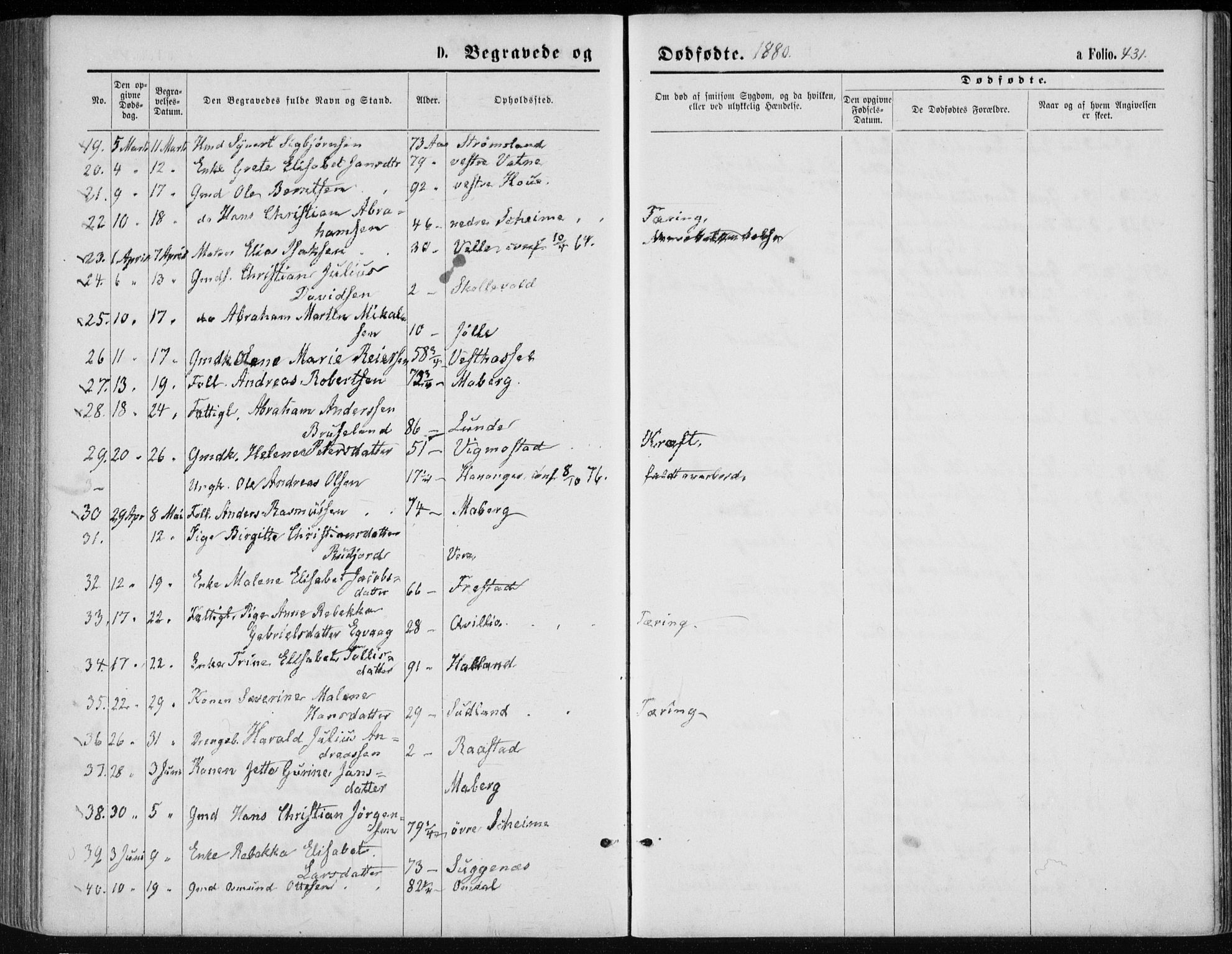 Lista sokneprestkontor, AV/SAK-1111-0027/F/Fb/L0004: Parish register (copy) no. B 4, 1877-1891, p. 431