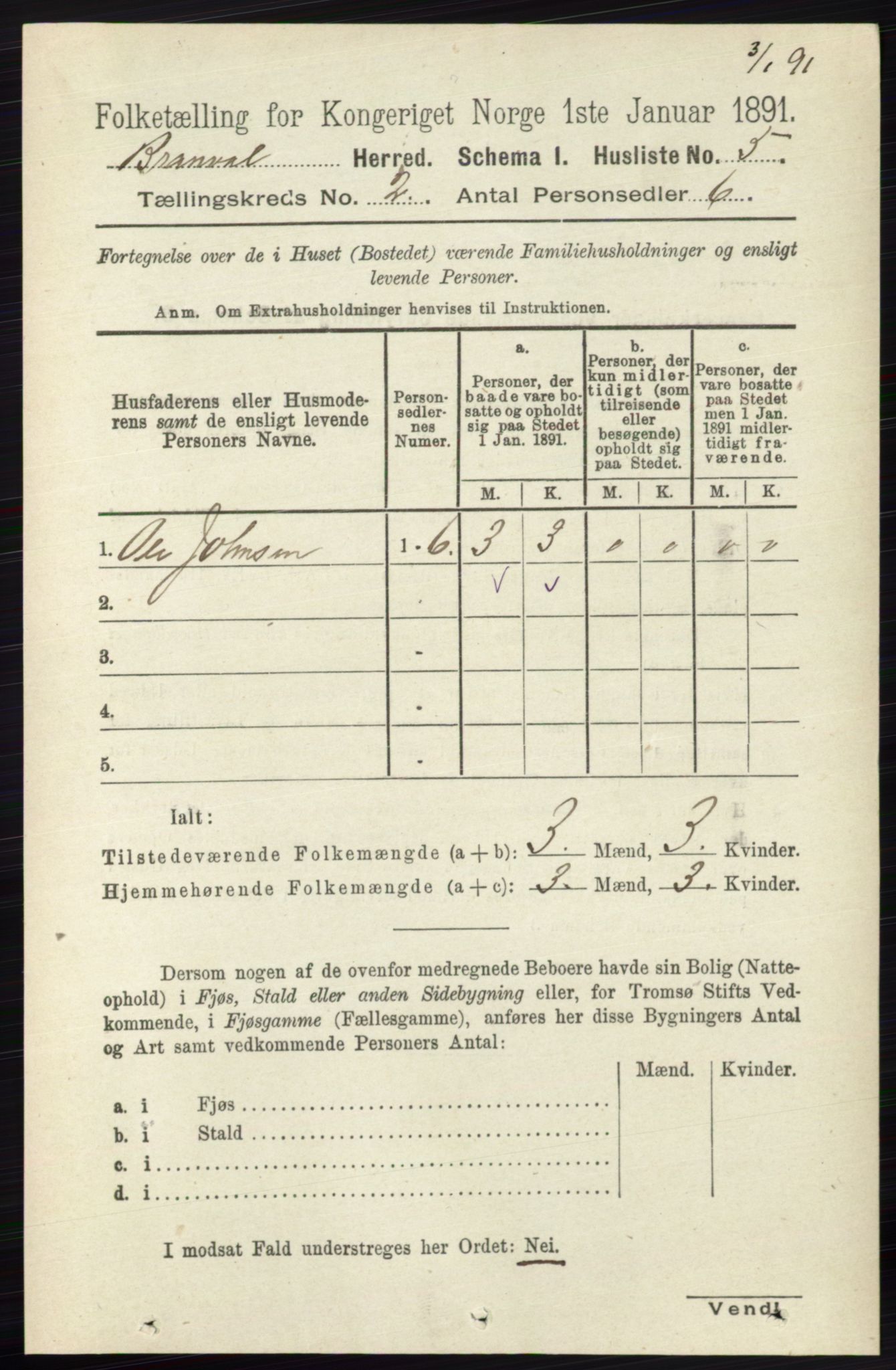 RA, 1891 census for 0422 Brandval, 1891, p. 686