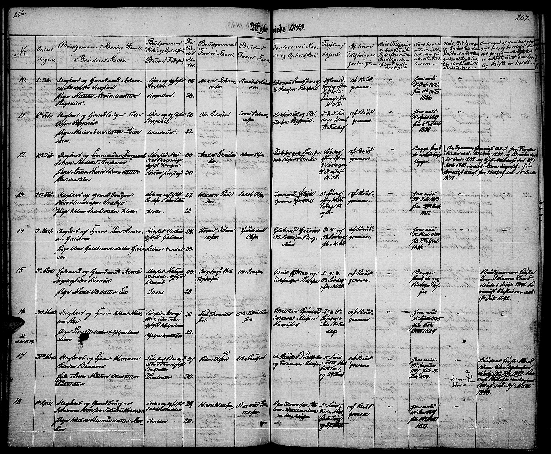 Vestre Toten prestekontor, SAH/PREST-108/H/Ha/Haa/L0003: Parish register (official) no. 3, 1836-1843, p. 256-257