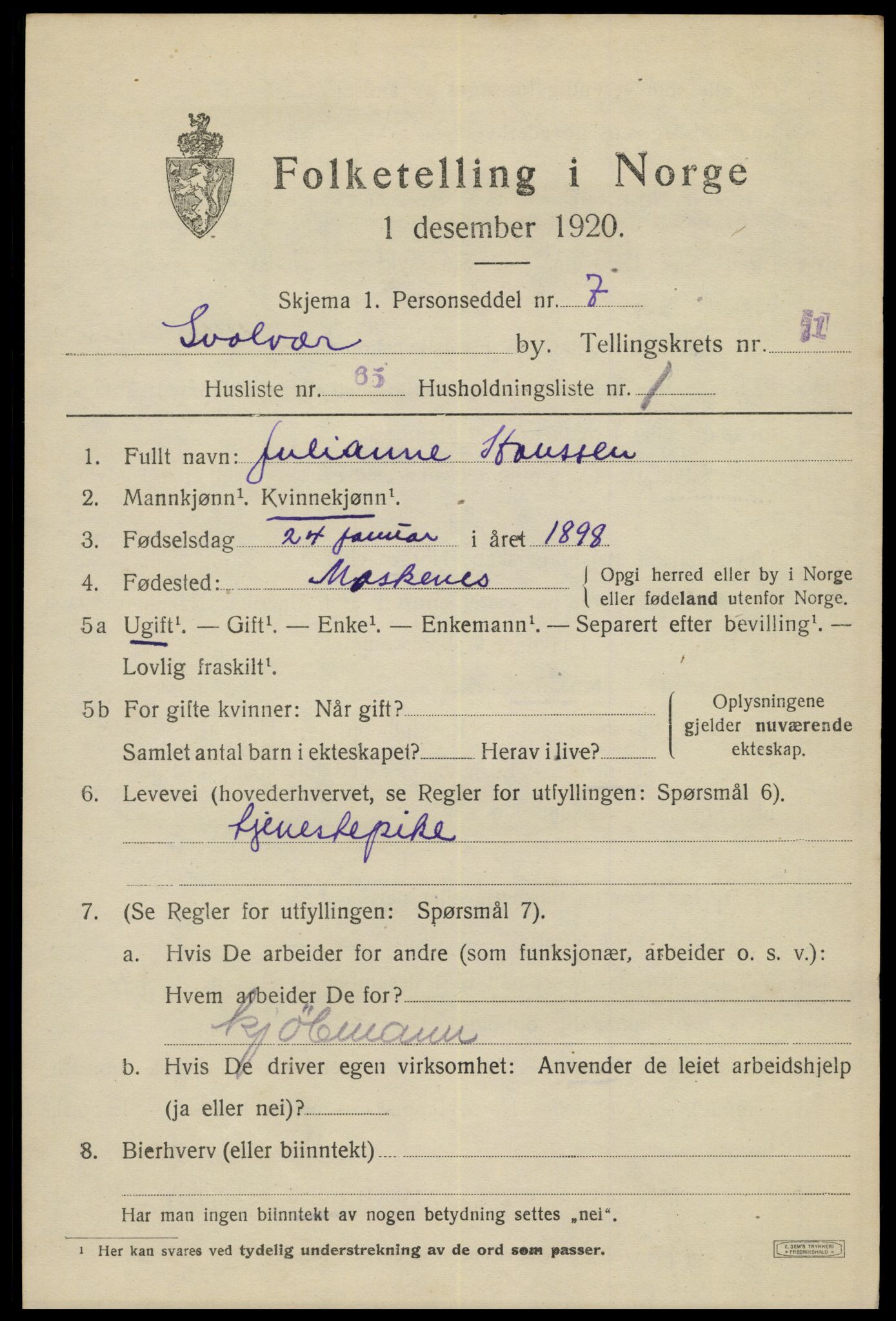 SAT, 1920 census for Svolvær, 1920, p. 2564