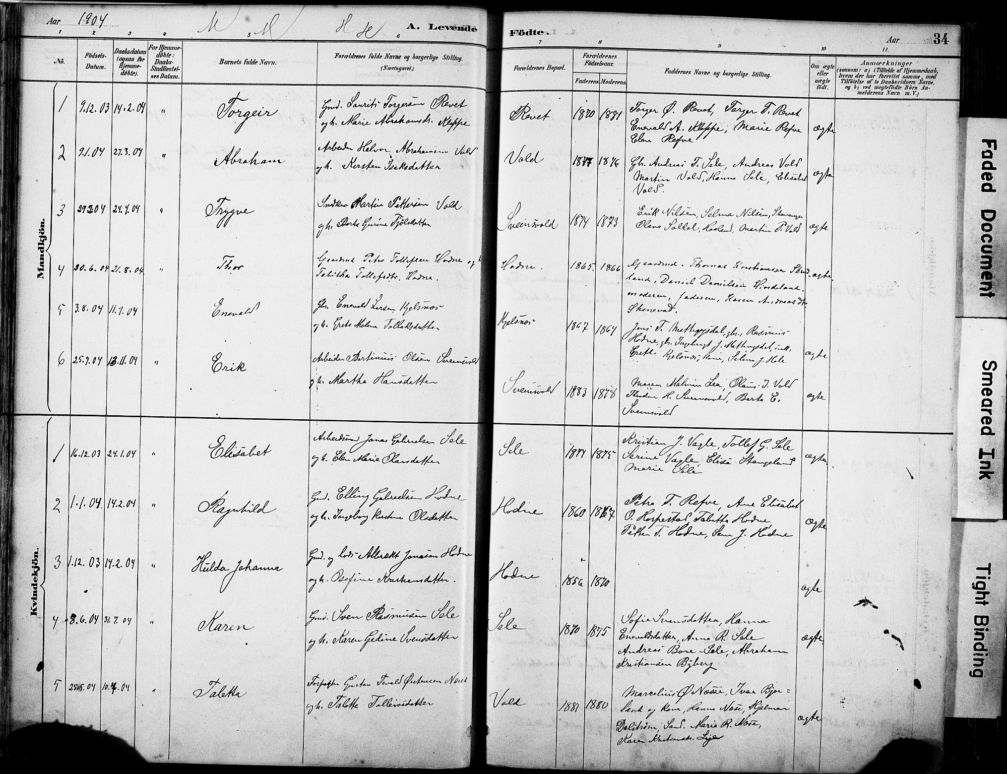 Klepp sokneprestkontor, SAST/A-101803/001/3/30BA/L0008: Parish register (official) no. A 9, 1886-1919, p. 34