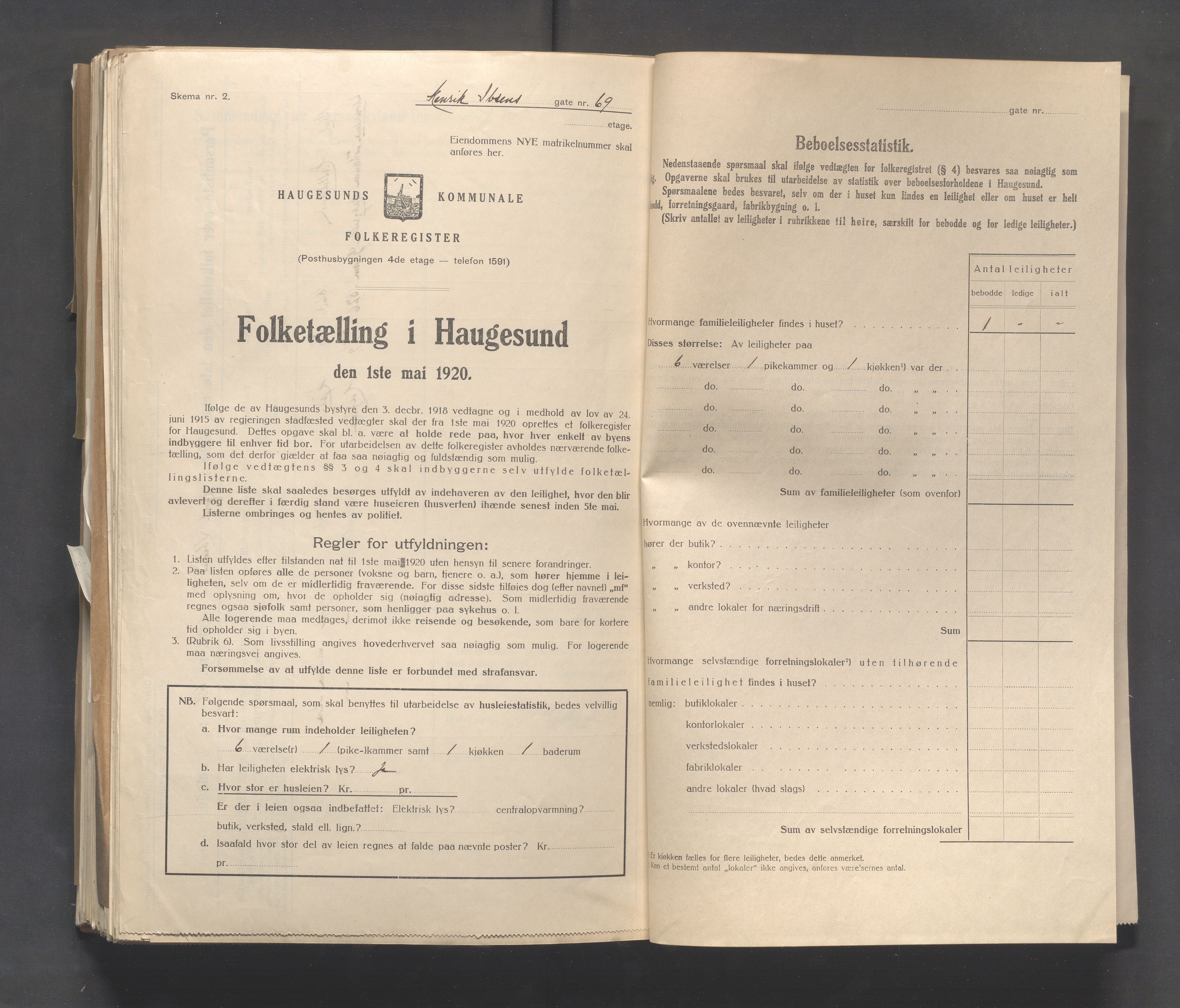 IKAR, Local census 1.5.1920 for Haugesund, 1920, p. 1454