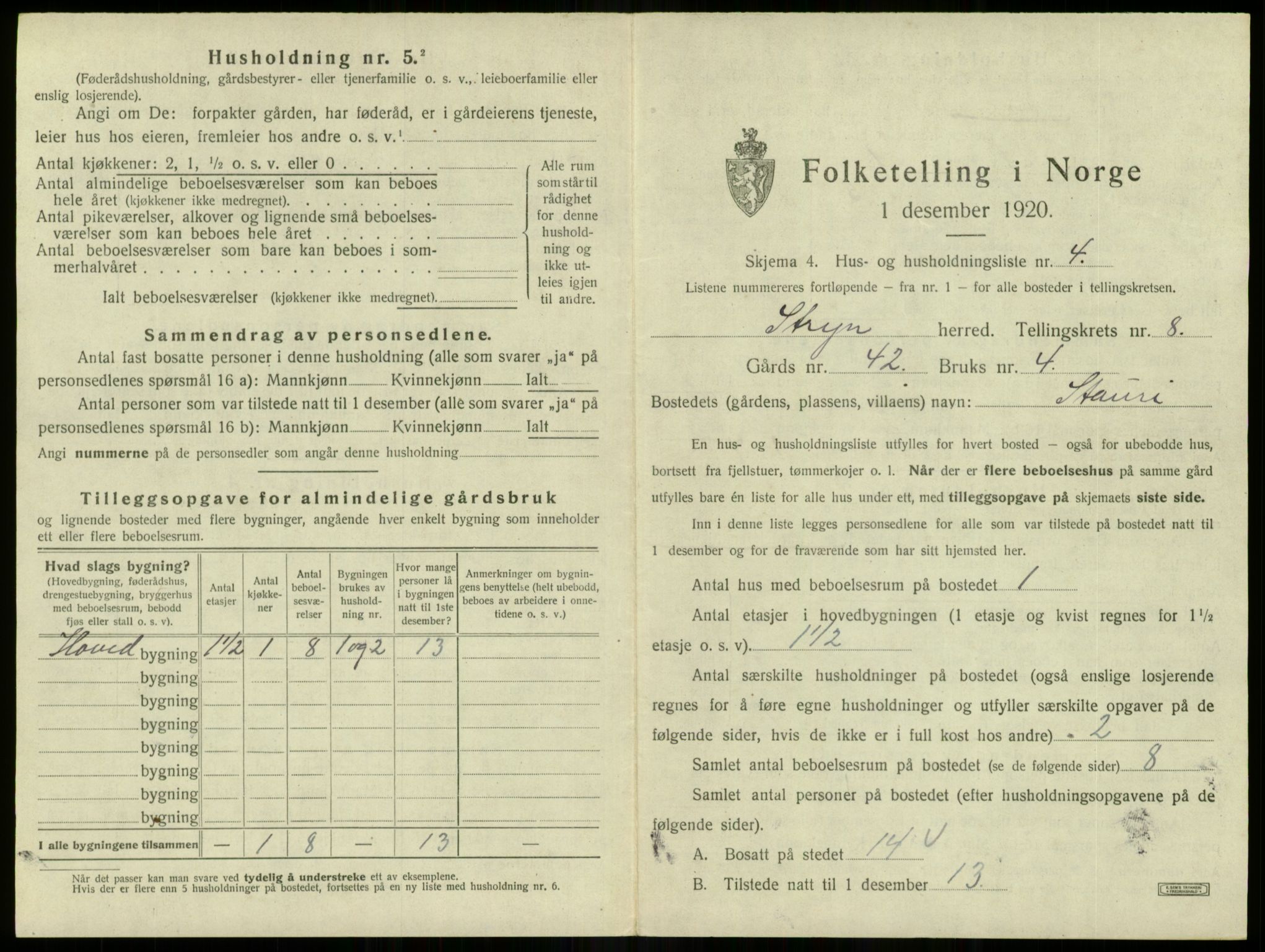 SAB, 1920 census for Stryn, 1920, p. 474