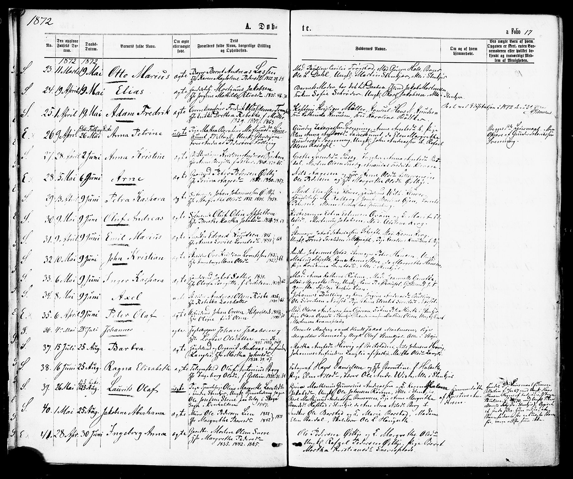 Ministerialprotokoller, klokkerbøker og fødselsregistre - Nord-Trøndelag, SAT/A-1458/739/L0370: Parish register (official) no. 739A02, 1868-1881, p. 17