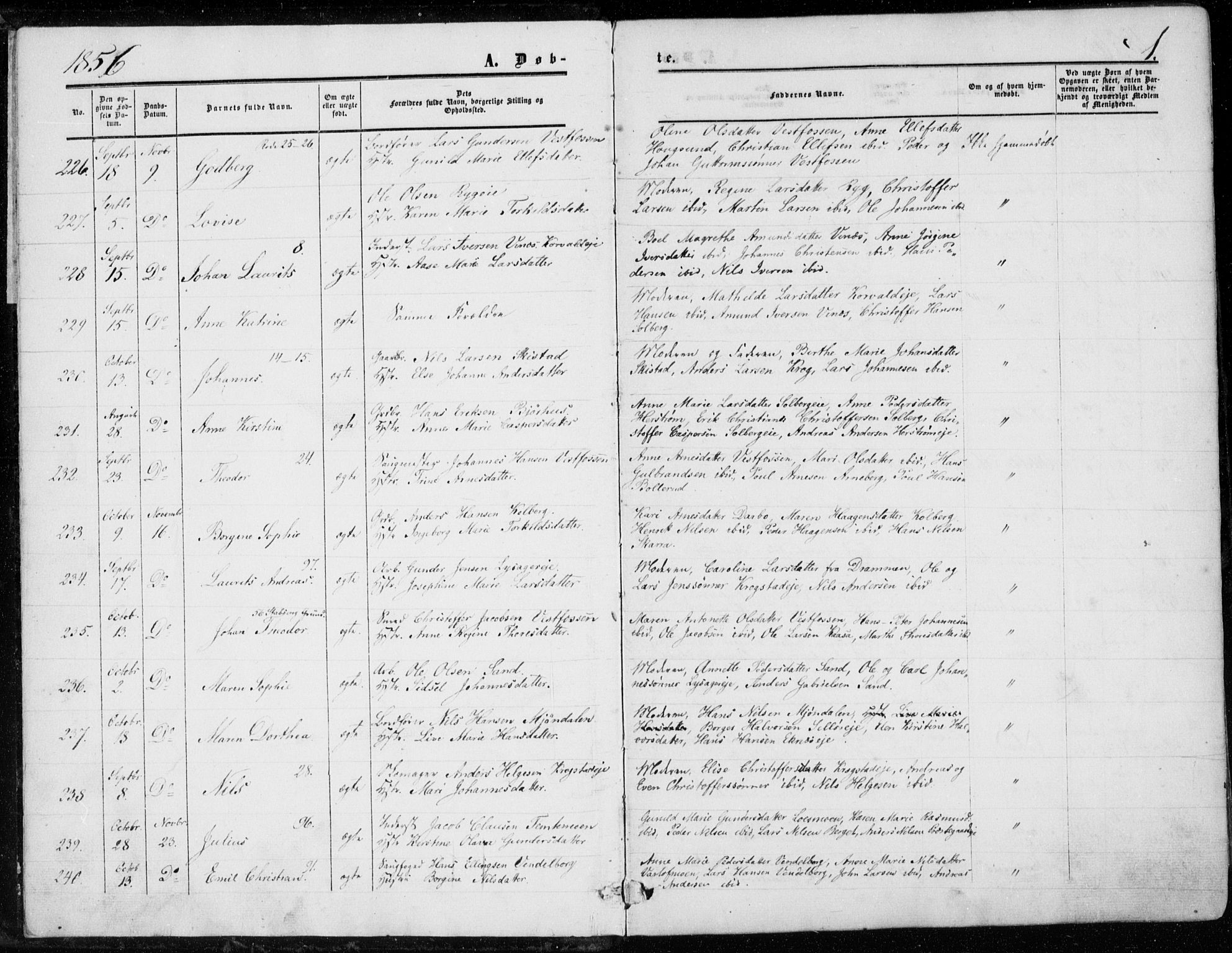 Eiker kirkebøker, SAKO/A-4/G/Ga/L0003: Parish register (copy) no. I 3, 1856-1871, p. 1