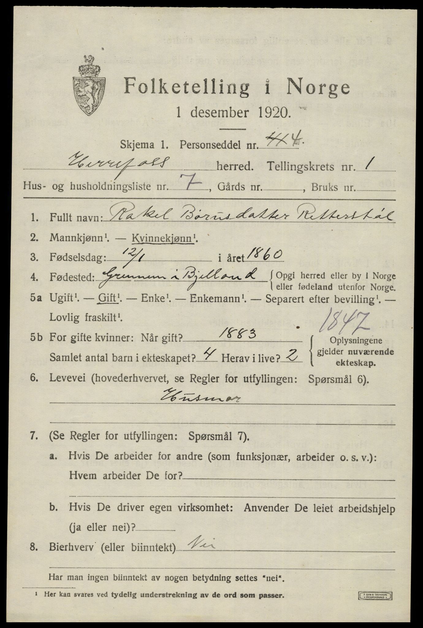 SAK, 1920 census for Herefoss, 1920, p. 312