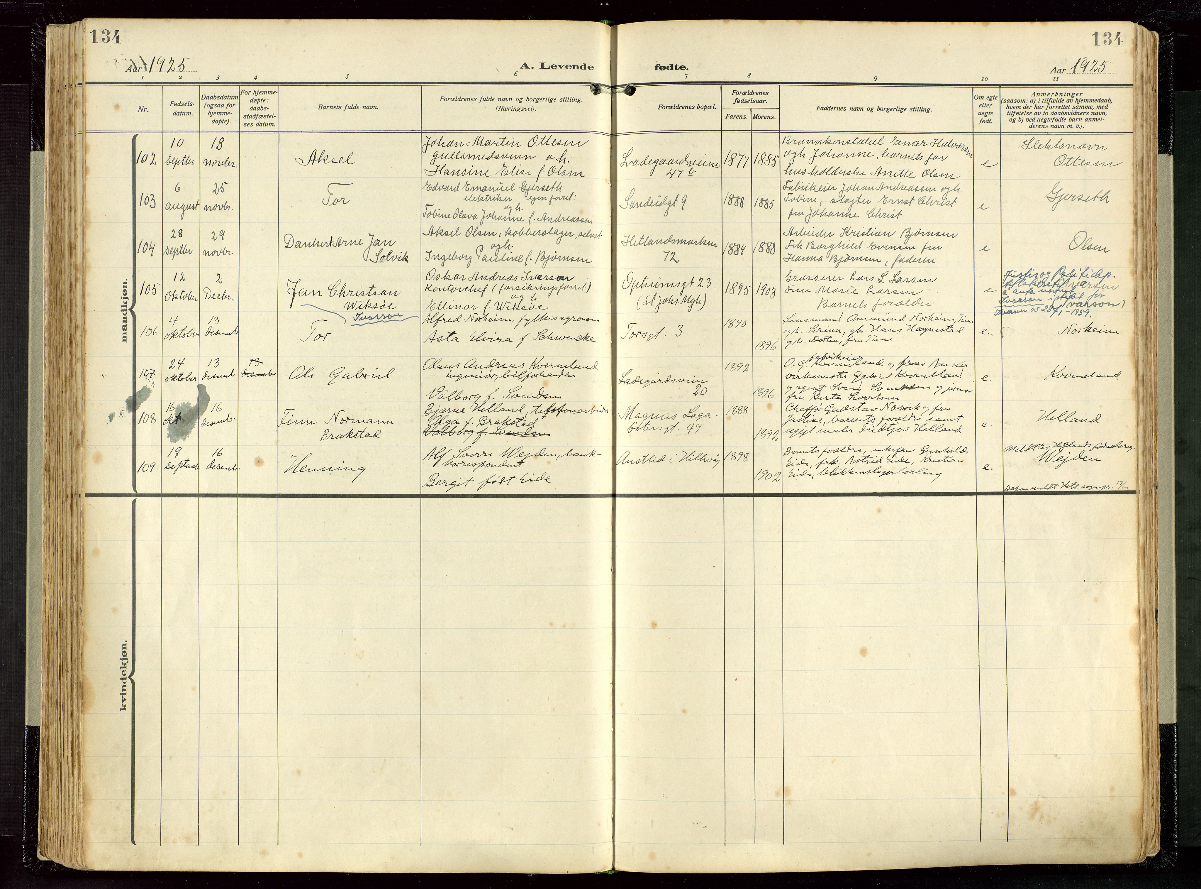 St. Petri sokneprestkontor, AV/SAST-A-101813/002/D/L0001: Parish register (official) no. A 26, 1918-1937, p. 134