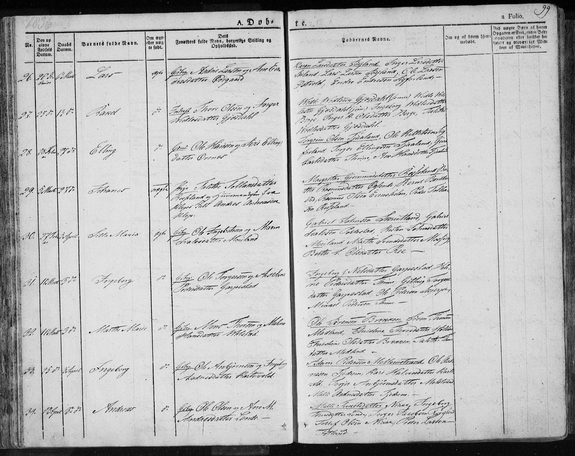 Lye sokneprestkontor, AV/SAST-A-101794/001/30BA/L0004: Parish register (official) no. A 4, 1826-1841, p. 99