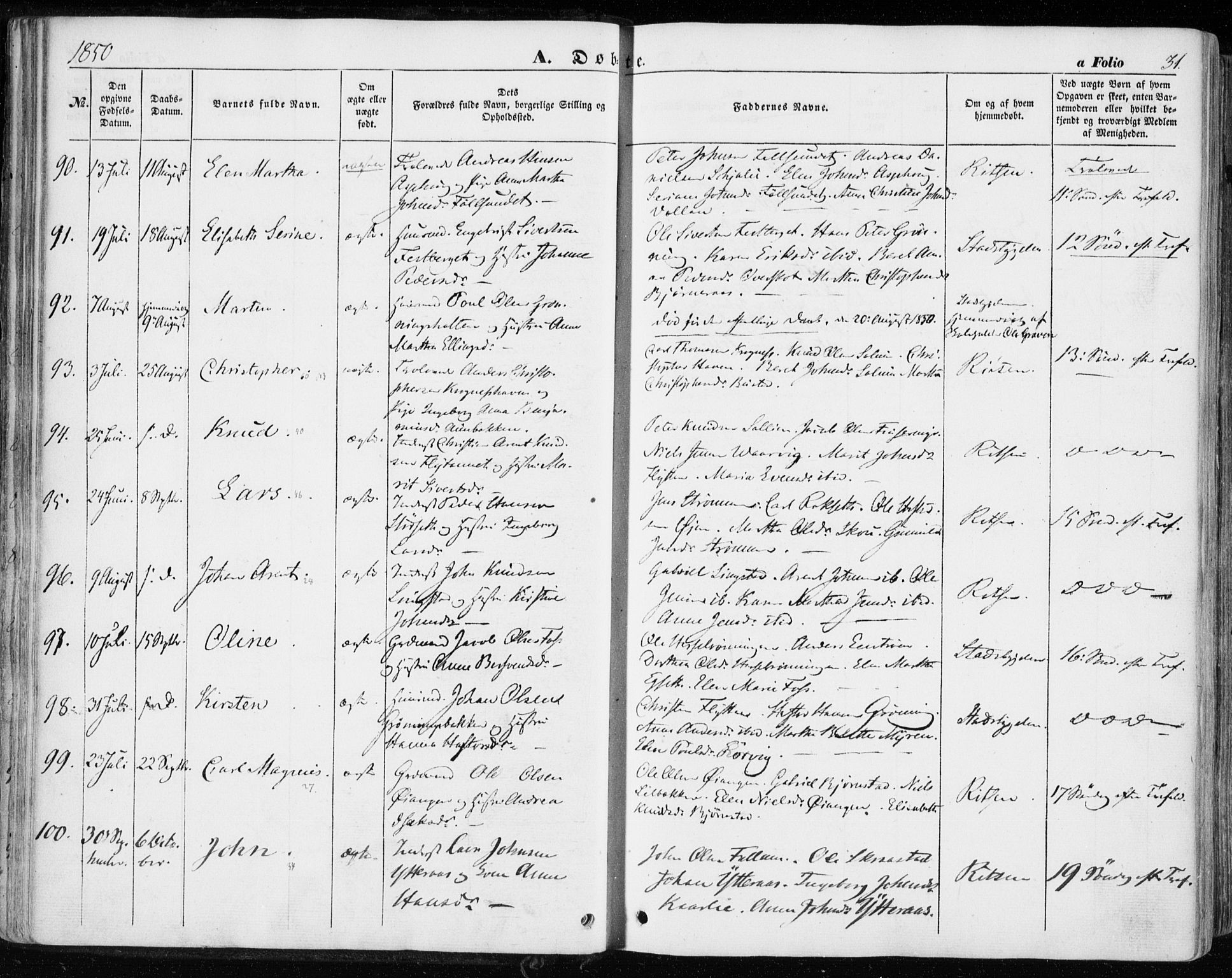 Ministerialprotokoller, klokkerbøker og fødselsregistre - Sør-Trøndelag, AV/SAT-A-1456/646/L0611: Parish register (official) no. 646A09, 1848-1857, p. 31