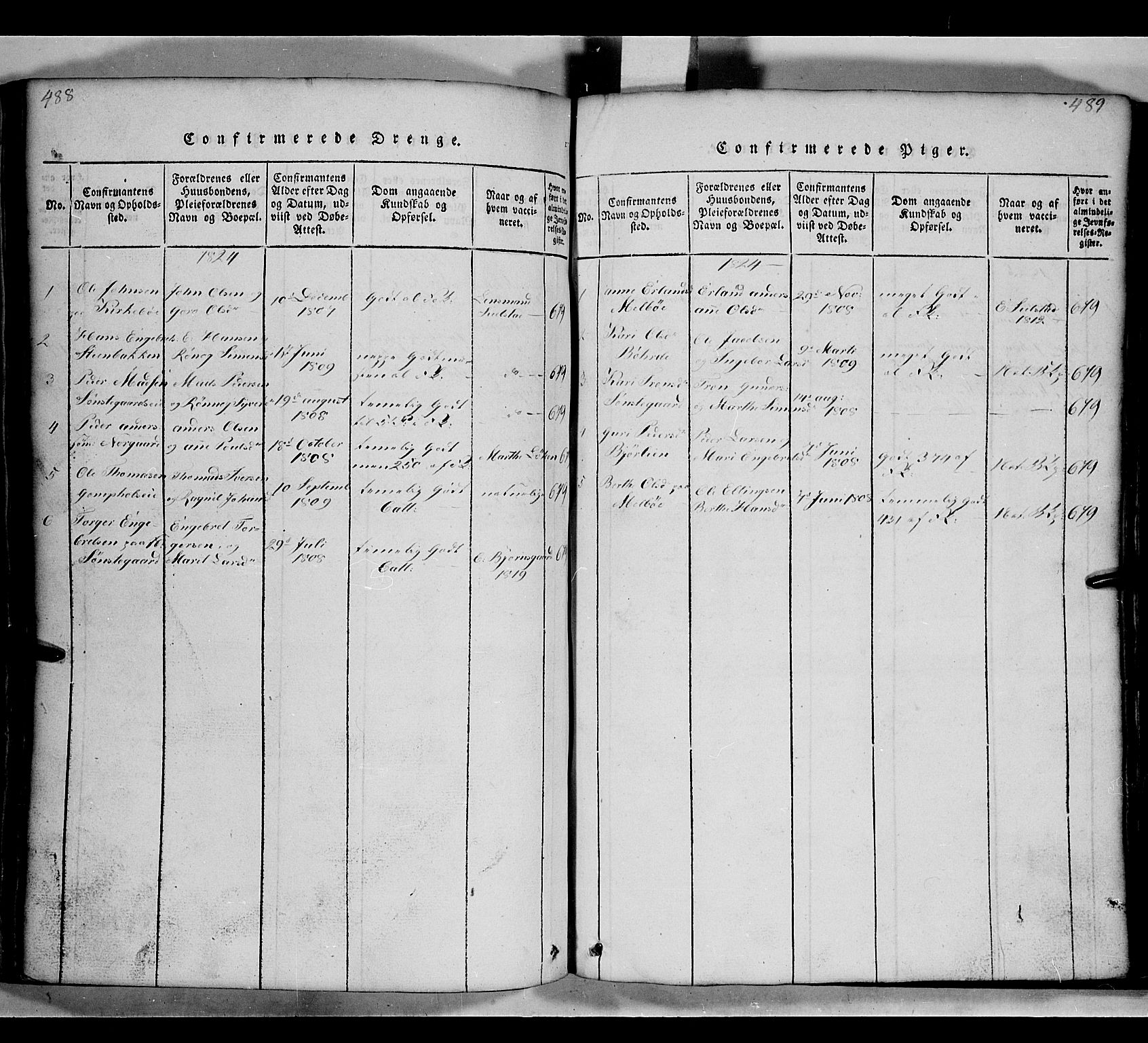 Gausdal prestekontor, SAH/PREST-090/H/Ha/Hab/L0002: Parish register (copy) no. 2, 1818-1874, p. 488-489