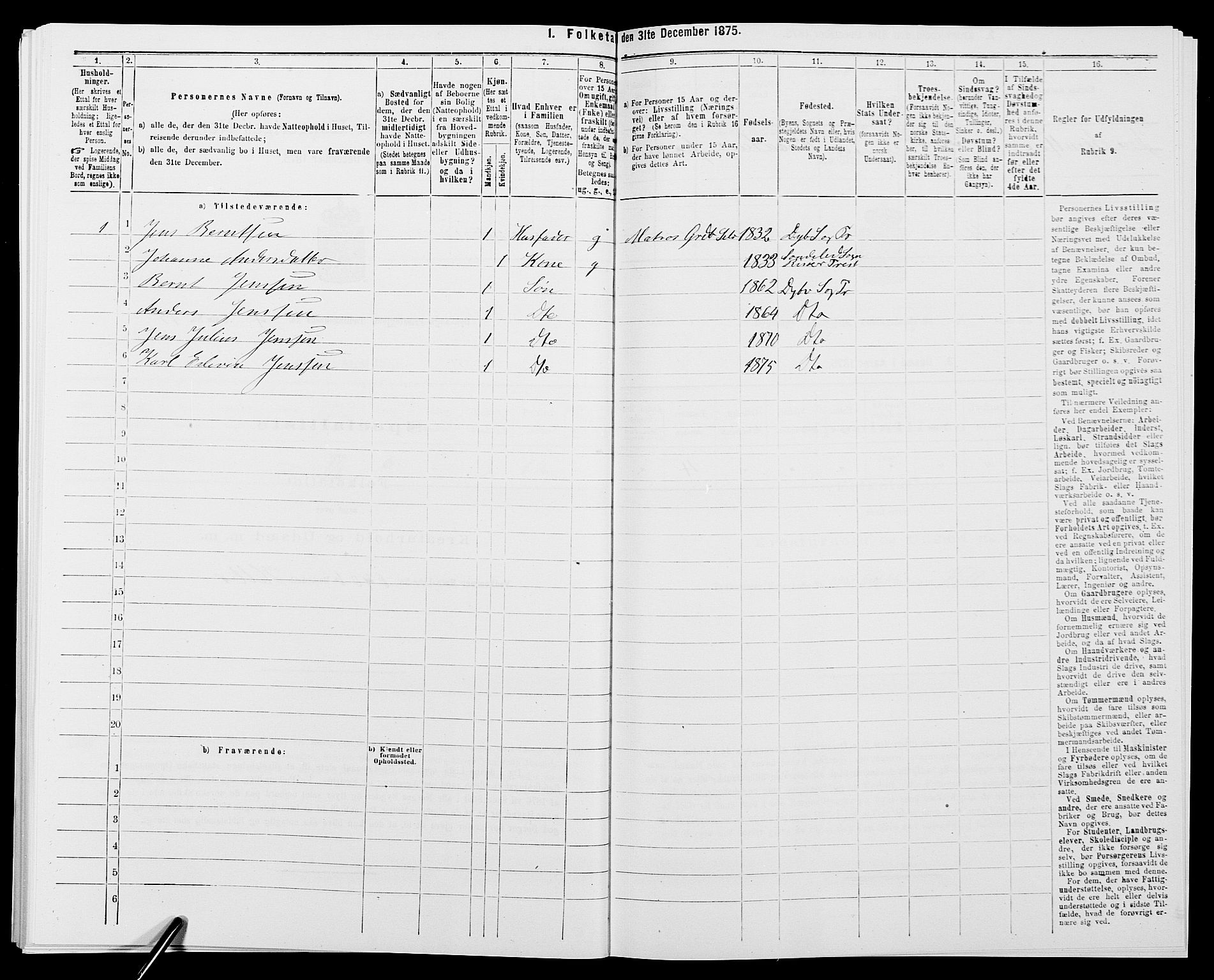 SAK, 1875 census for 0915P Dypvåg, 1875, p. 524