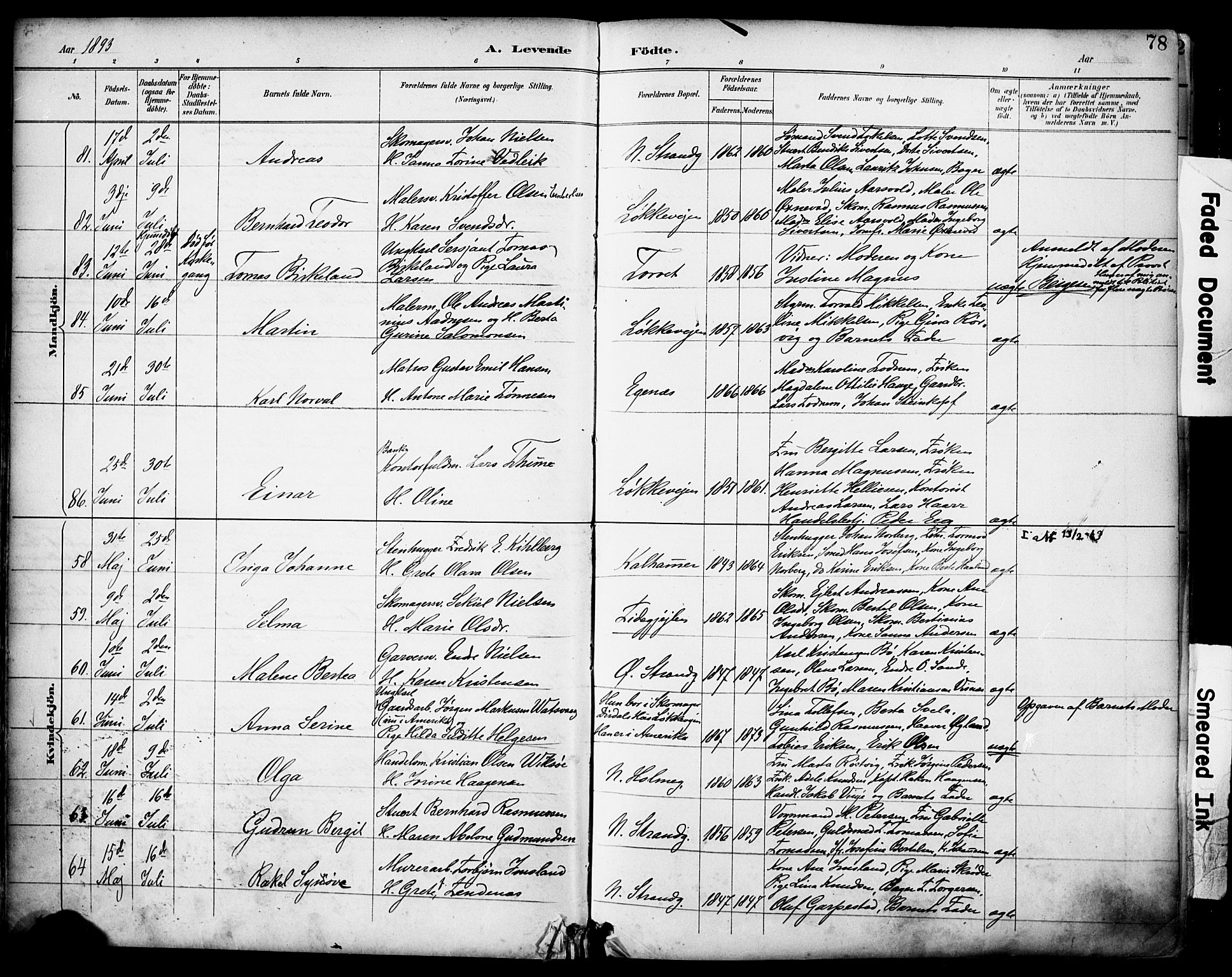 Domkirken sokneprestkontor, AV/SAST-A-101812/001/30/30BA/L0030: Parish register (official) no. A 29, 1889-1902, p. 78