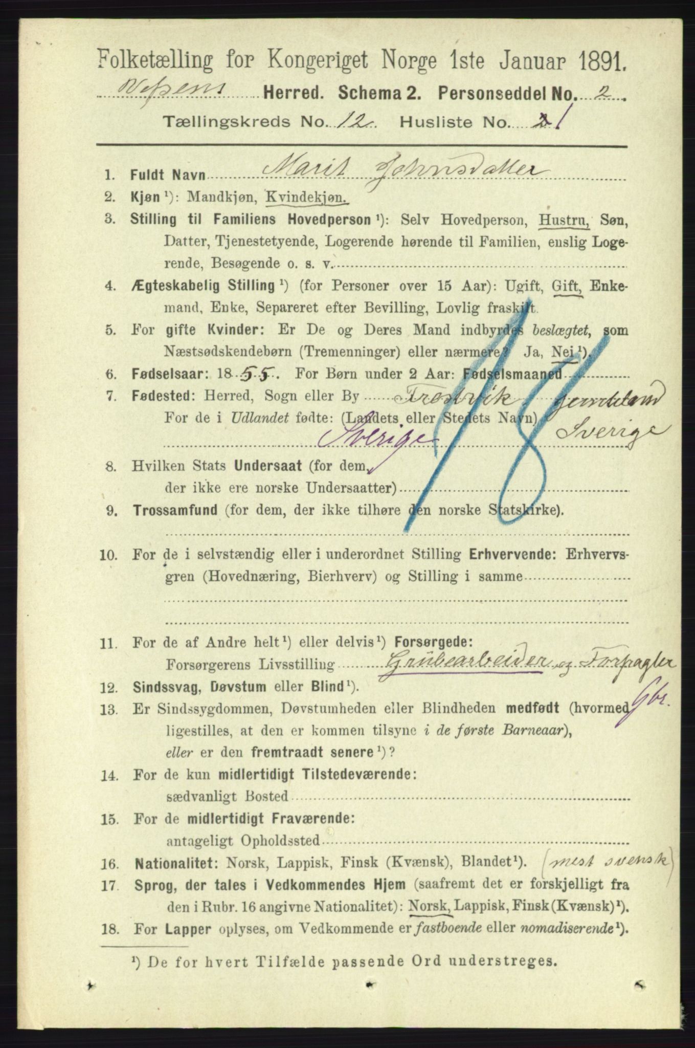 RA, 1891 census for 1824 Vefsn, 1891, p. 6075