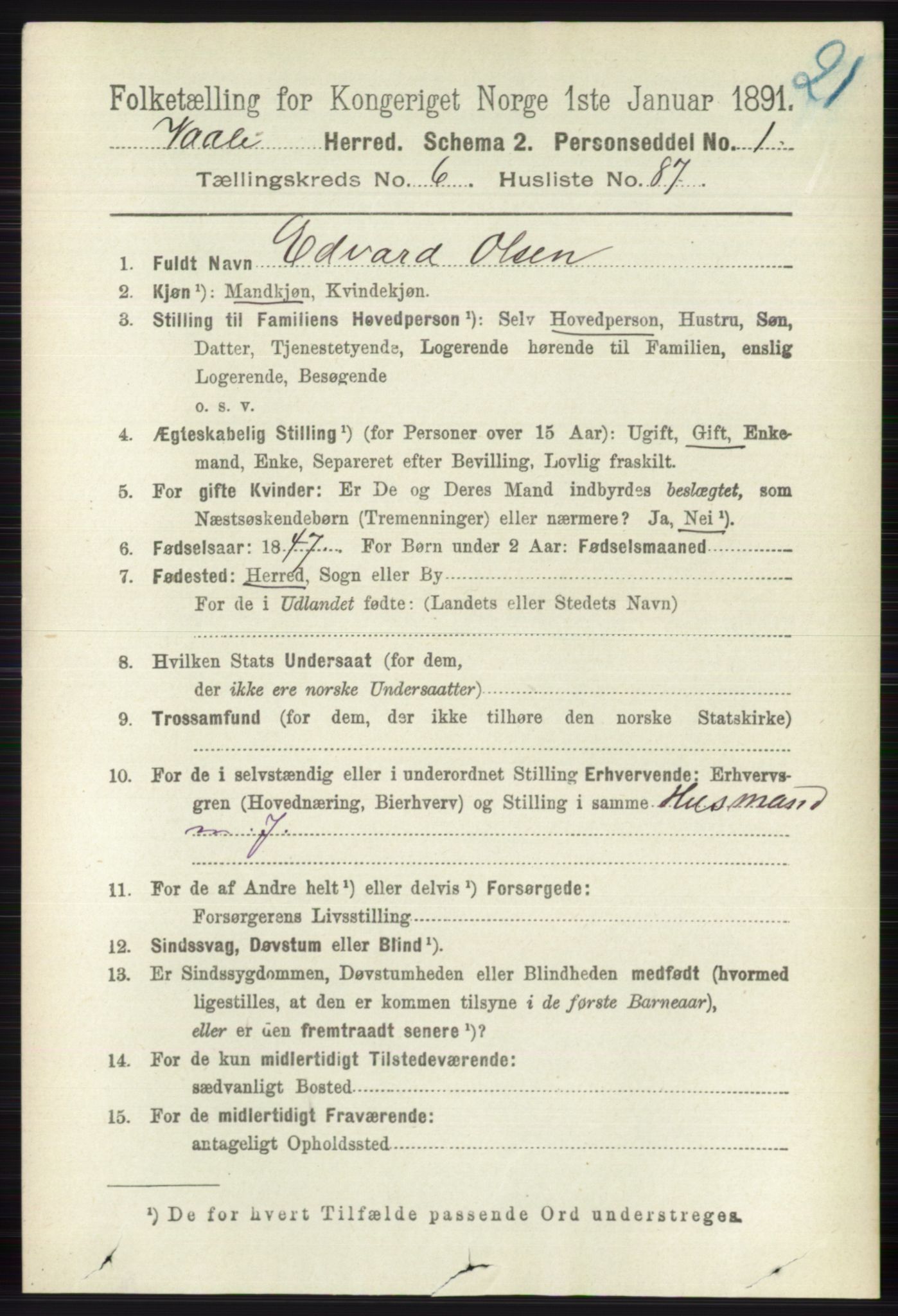 RA, 1891 census for 0716 Våle, 1891, p. 2297