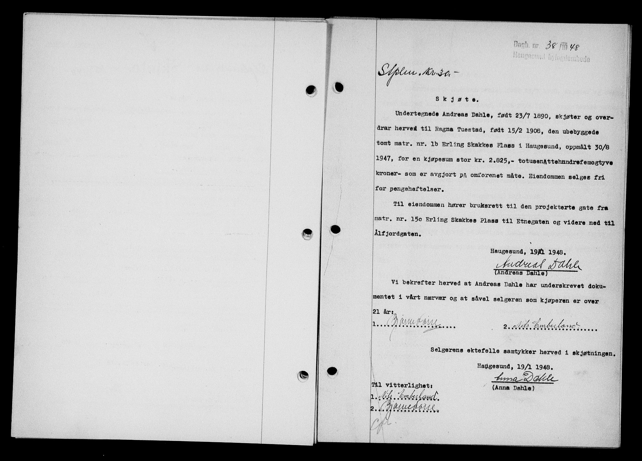 Haugesund tingrett, SAST/A-101415/01/II/IIC/L0063: Mortgage book no. A 4, 1946-1948, Diary no: : 38/1948