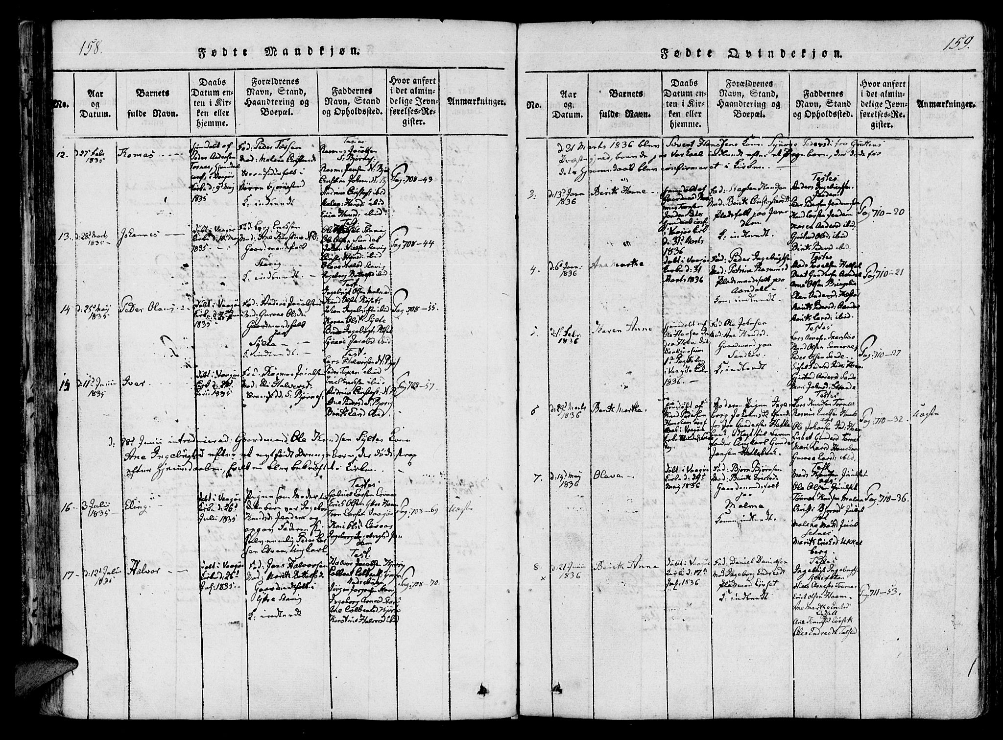 Ministerialprotokoller, klokkerbøker og fødselsregistre - Møre og Romsdal, SAT/A-1454/565/L0747: Parish register (official) no. 565A01, 1817-1844, p. 158-159