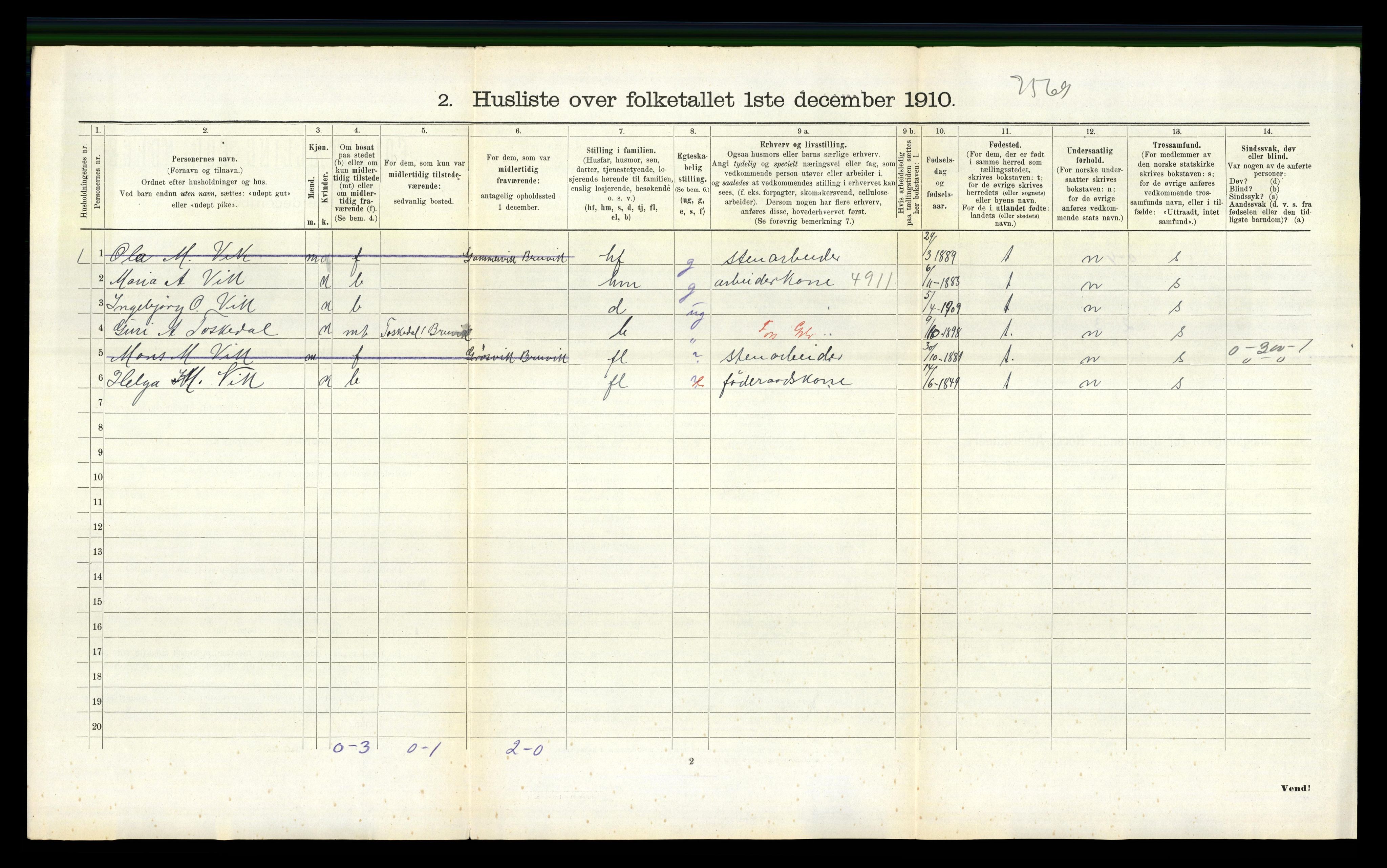 RA, 1910 census for Bruvik, 1910, p. 939