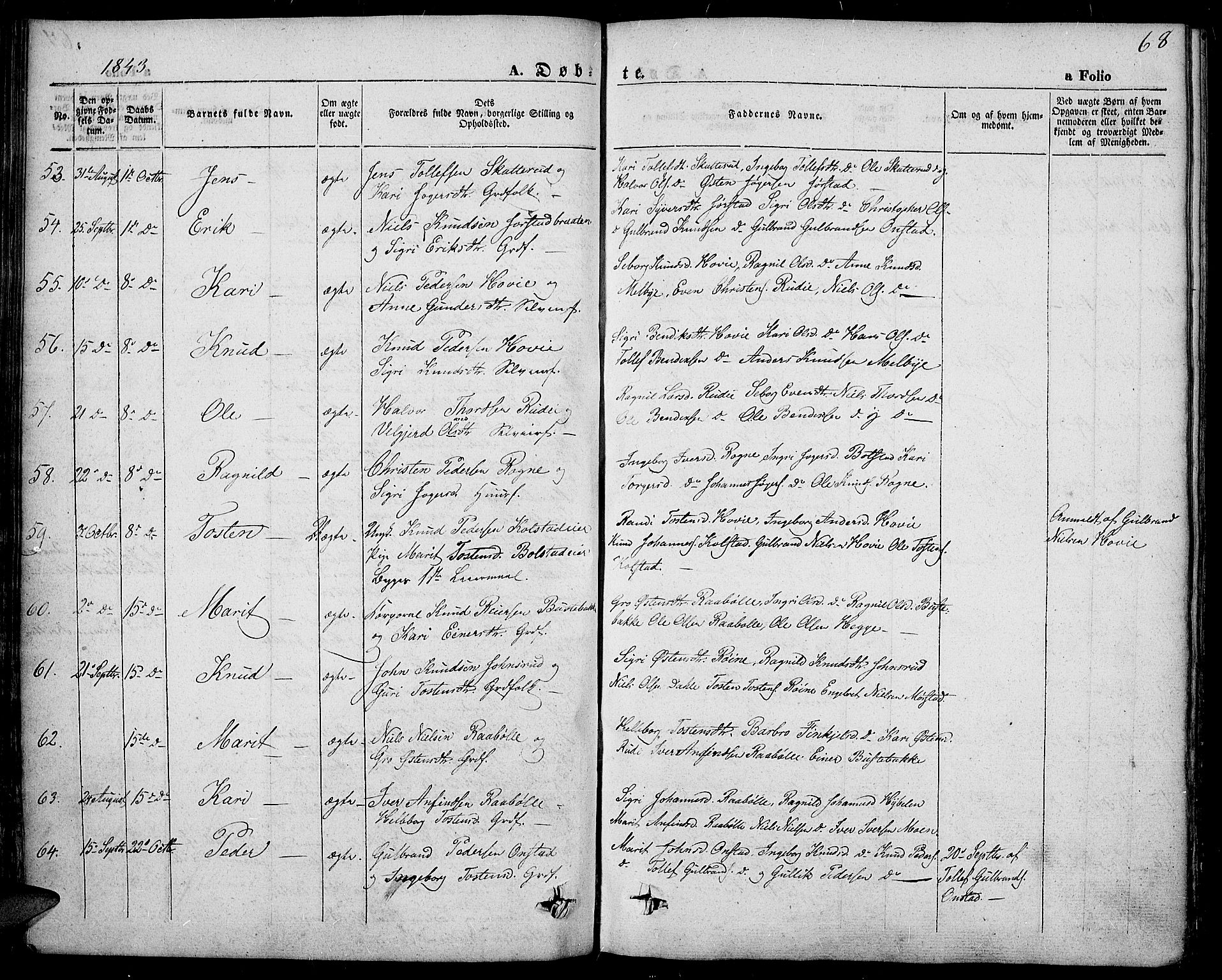 Slidre prestekontor, AV/SAH-PREST-134/H/Ha/Haa/L0004: Parish register (official) no. 4, 1831-1848, p. 68