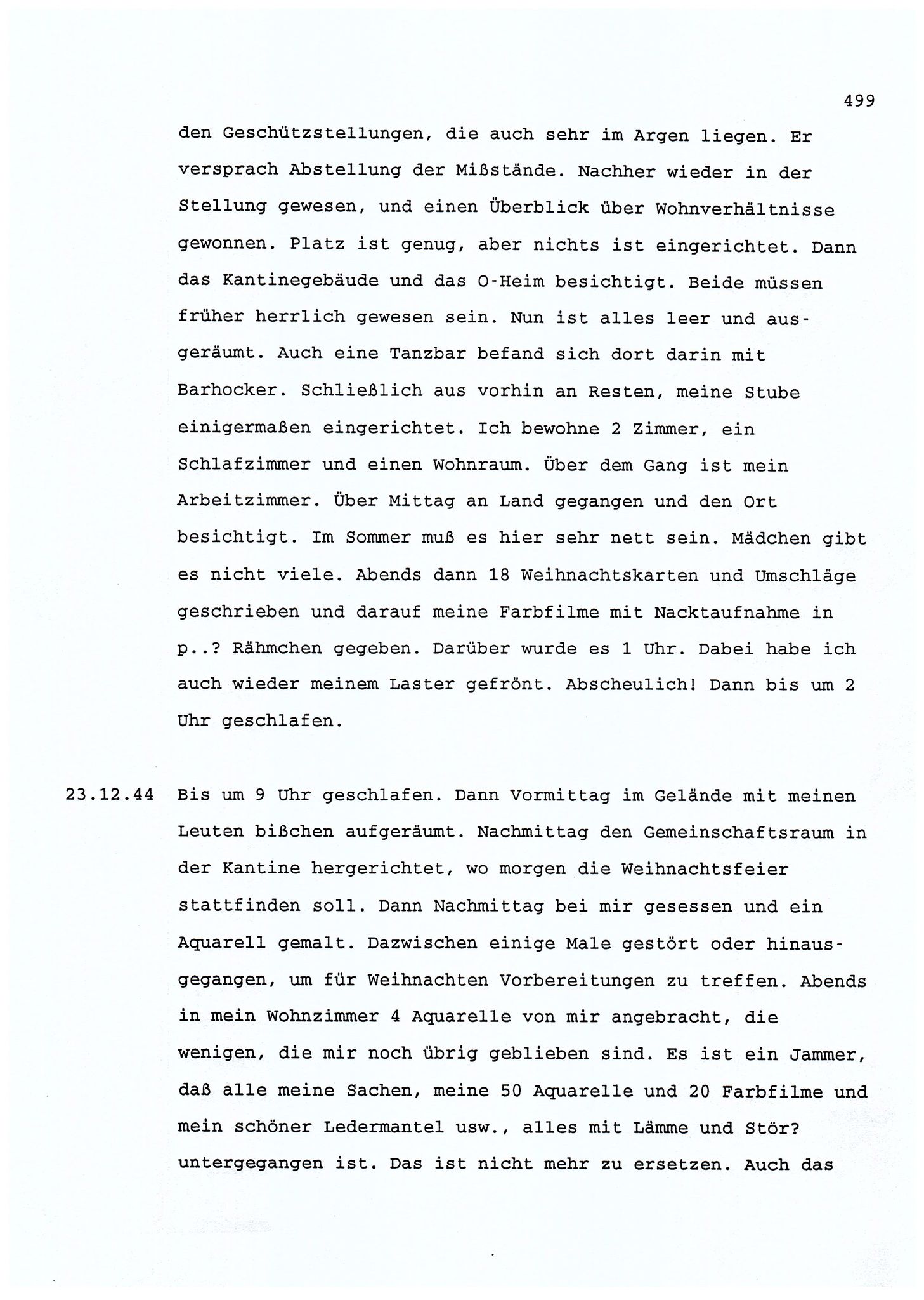 Dagbokopptegnelser av en tysk marineoffiser stasjonert i Norge , FMFB/A-1160/F/L0001: Dagbokopptegnelser av en tysk marineoffiser stasjonert i Norge, 1941-1944, p. 499